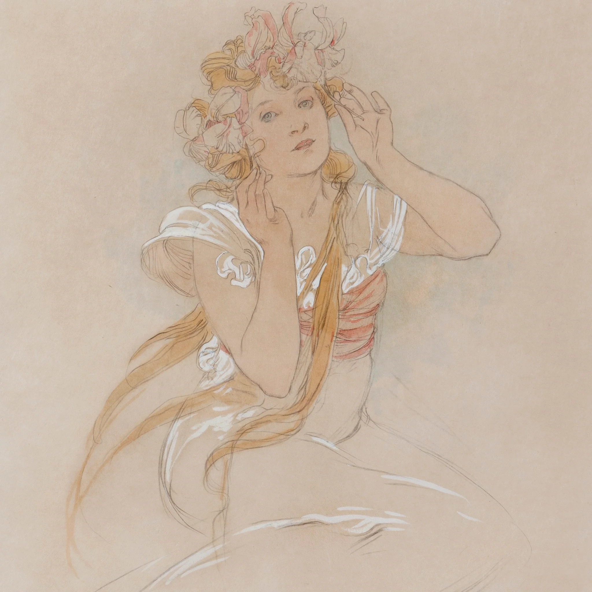 Alphonse Mucha "La Femme aux Iris" Watercolor and Gouache Study - Image 4