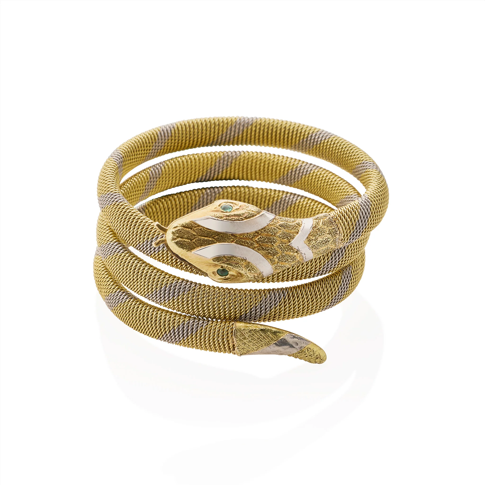 Antique 18K Gold and Platinum Snake Bracelet - Image 3