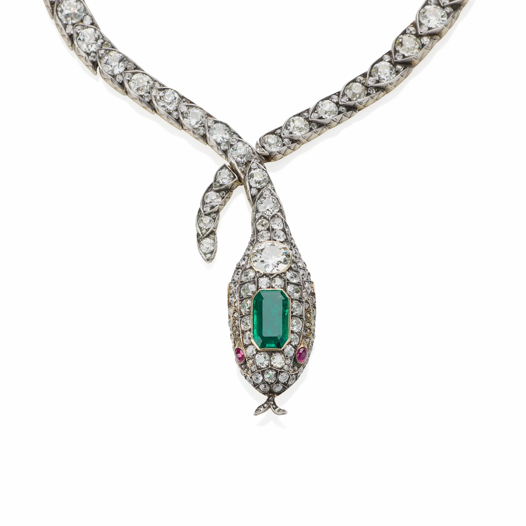 Antique Emerald and Diamond Serpent Necklace - Image 3