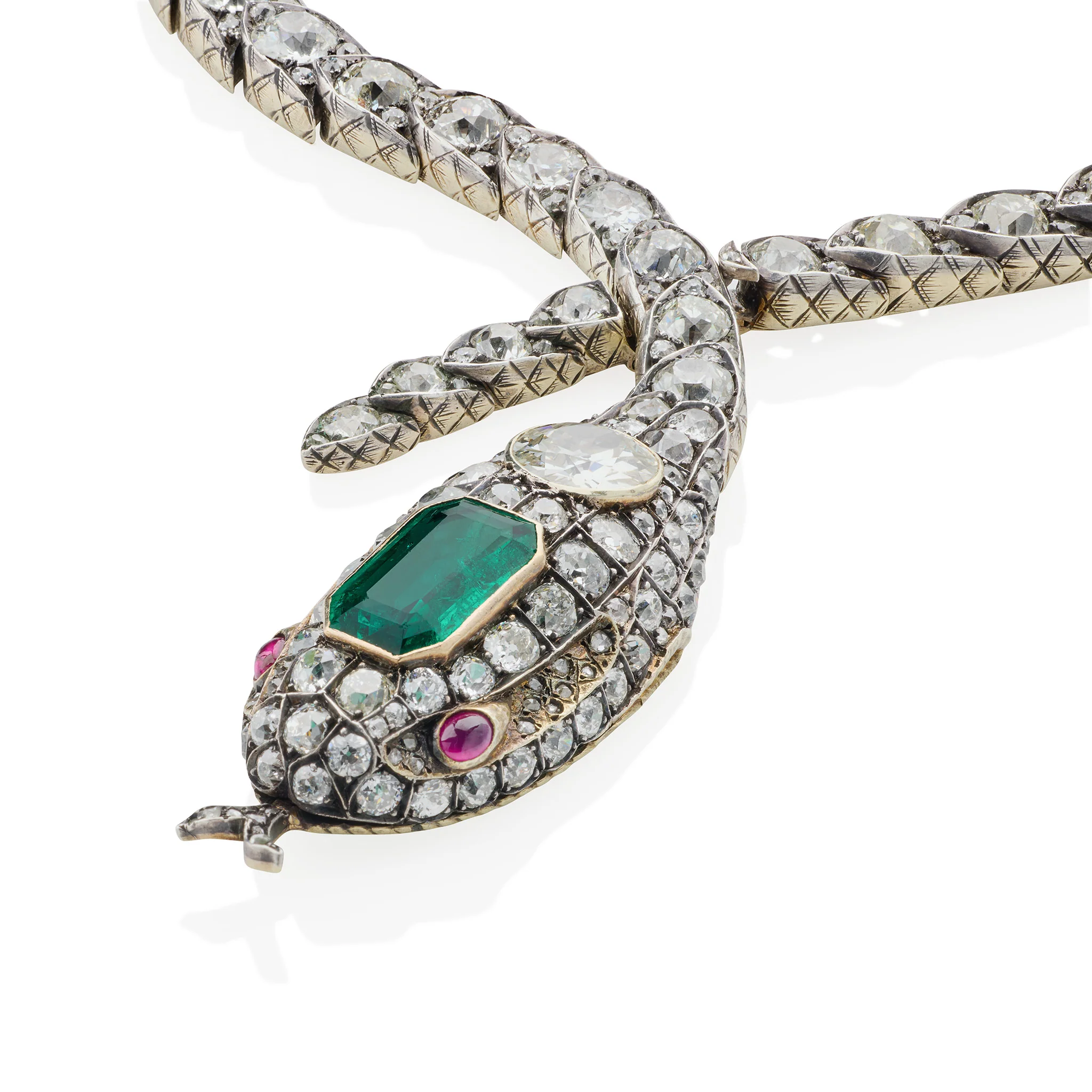 Antique Emerald and Diamond Serpent Necklace - Image 4