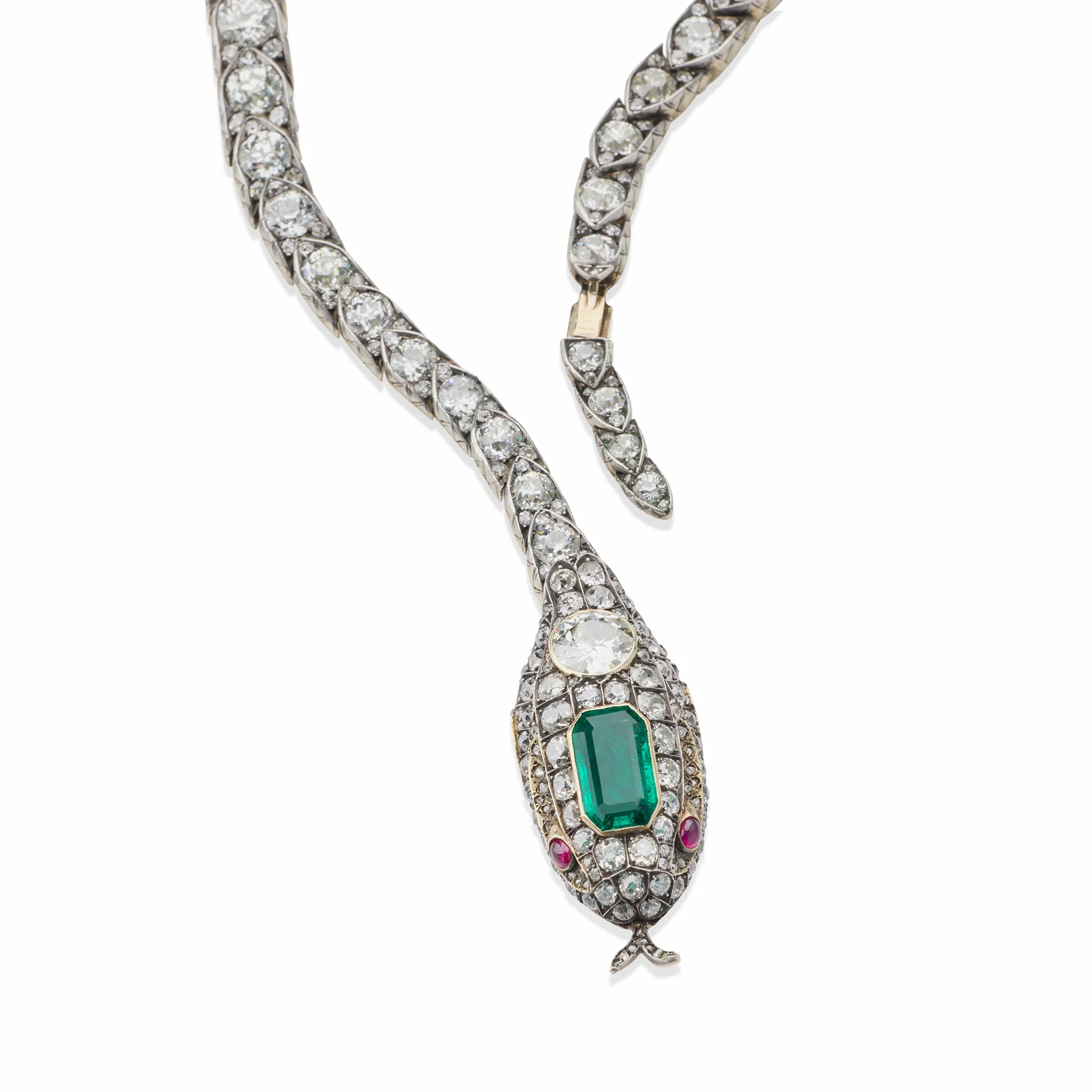 Antique Emerald and Diamond Serpent Necklace - Image 5