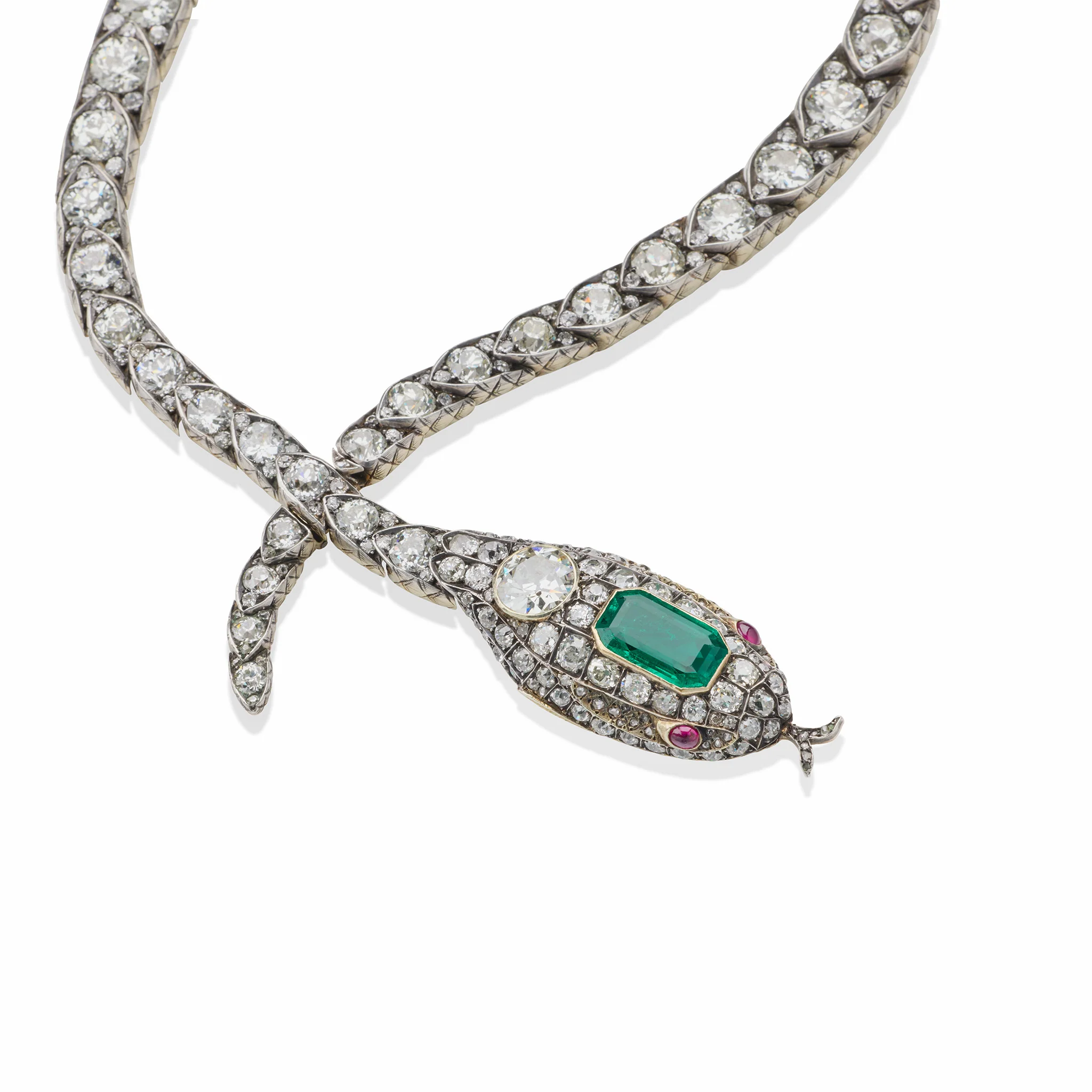 Antique Emerald and Diamond Serpent Necklace - Image 6