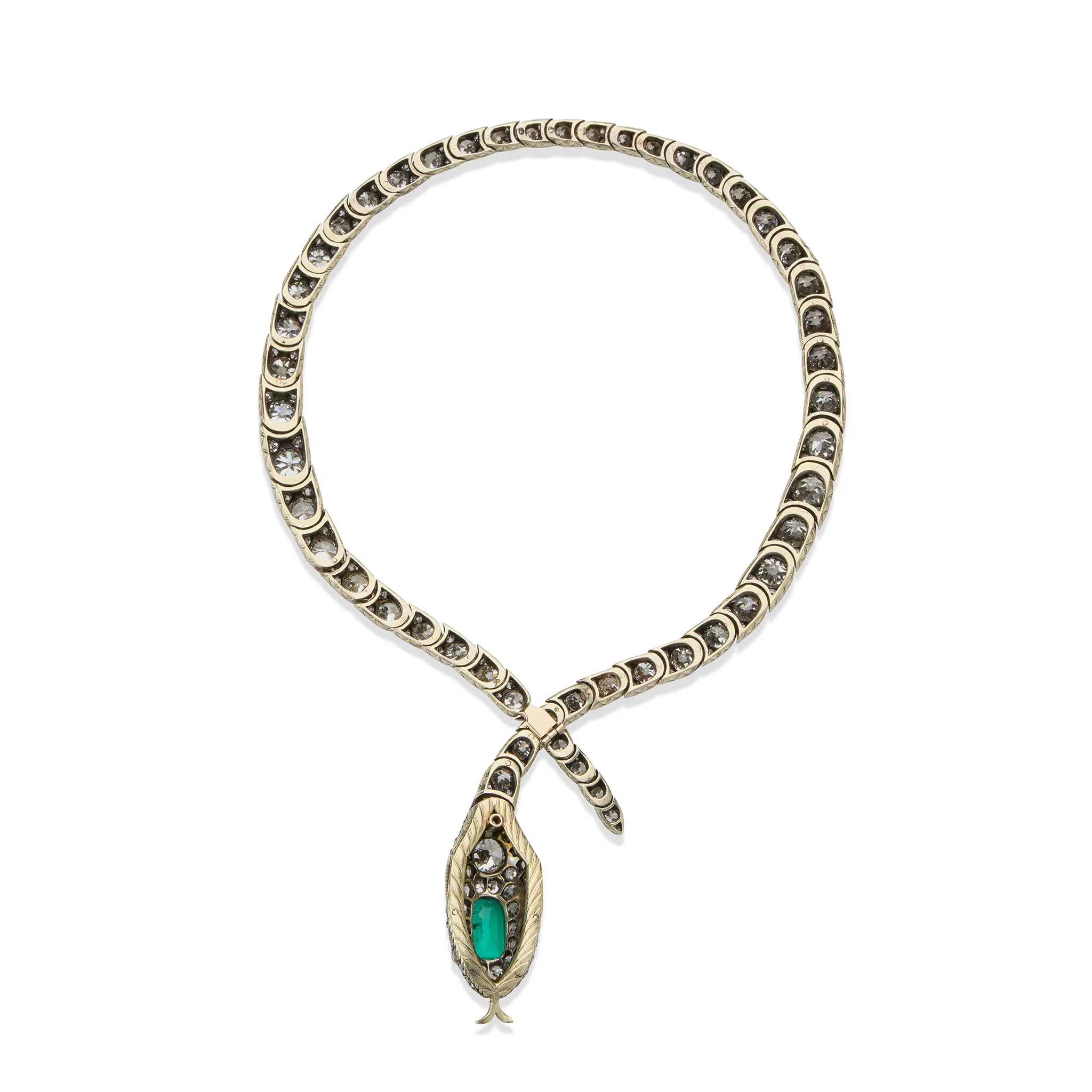 Antique Emerald and Diamond Serpent Necklace - Image 7