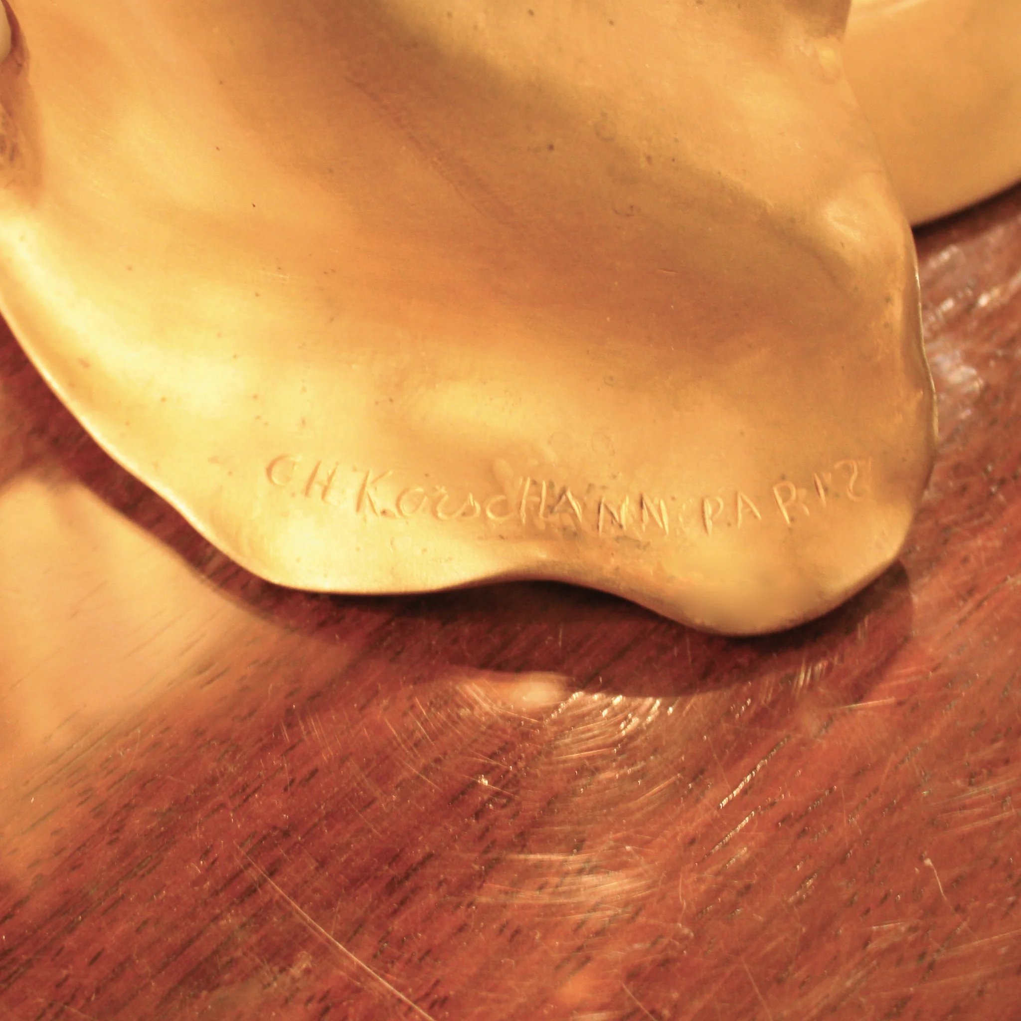 Charles Korschann Lighted Gilt Bronze Figural Sculpture and Inkwell - Image 5