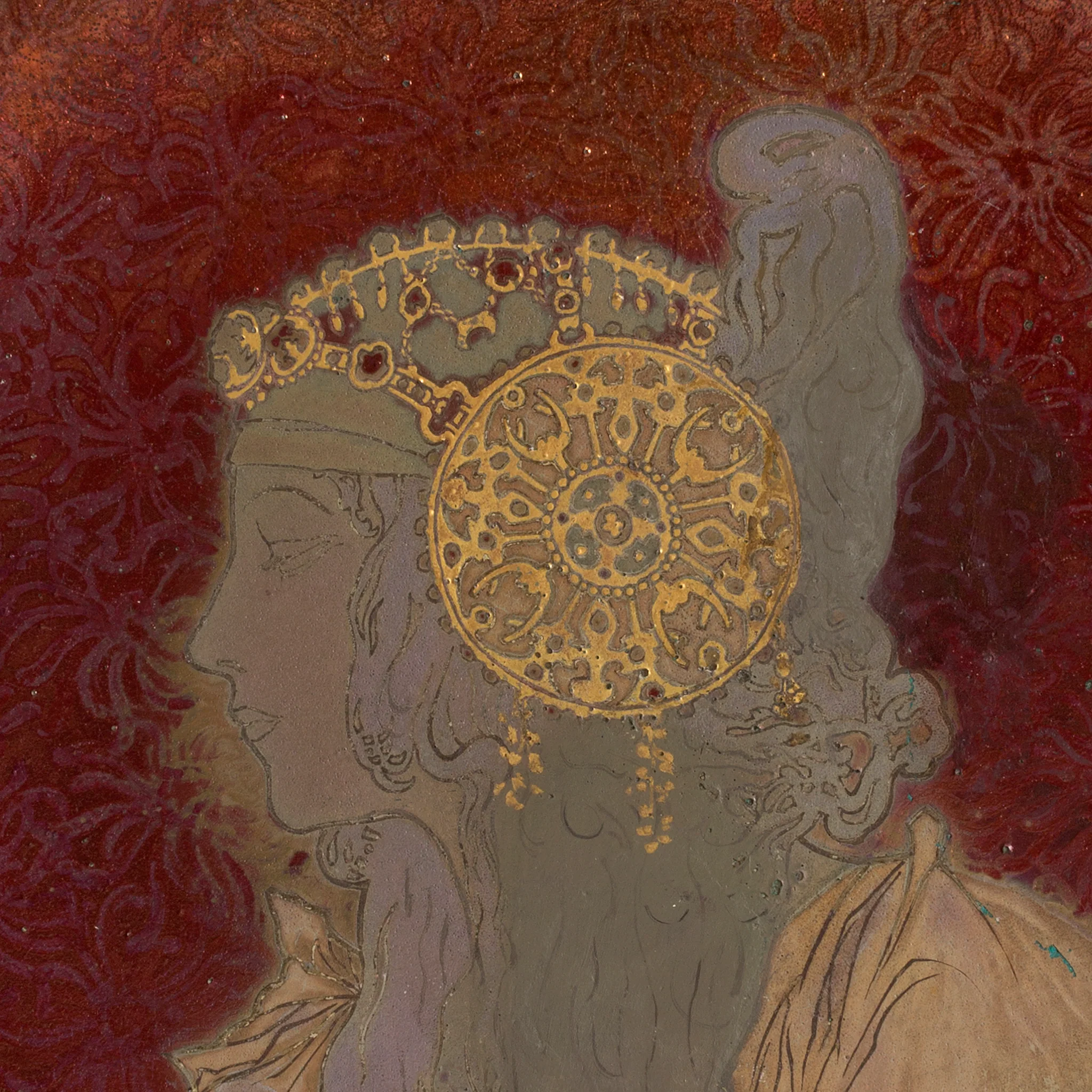 Clément Massier Byzantine Woman Decorative Ceramic Charger - Image 3