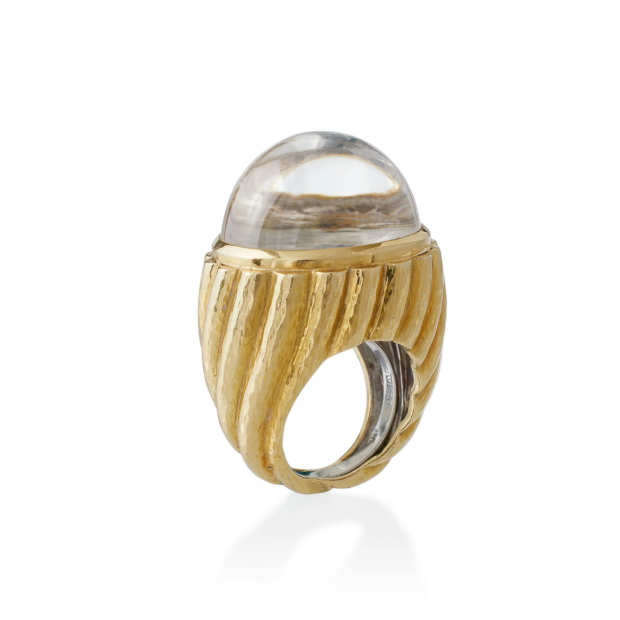 David Webb Rock Crystal and Hammered Gold Bombé Ring - Image 3