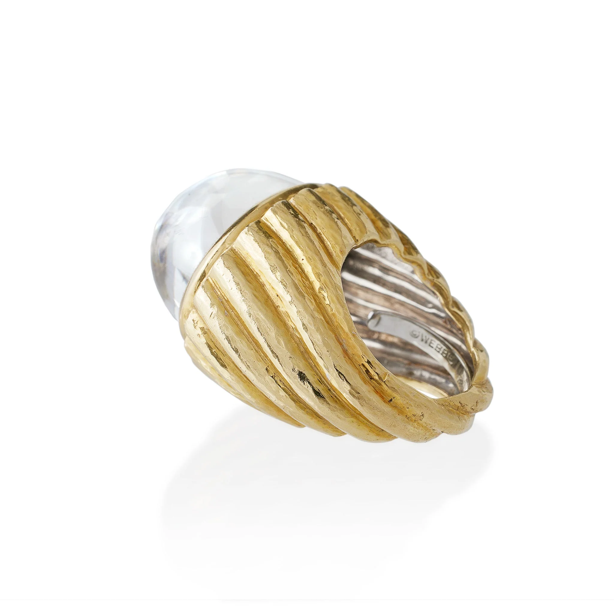 David Webb Rock Crystal and Hammered Gold Bombé Ring - Image 6