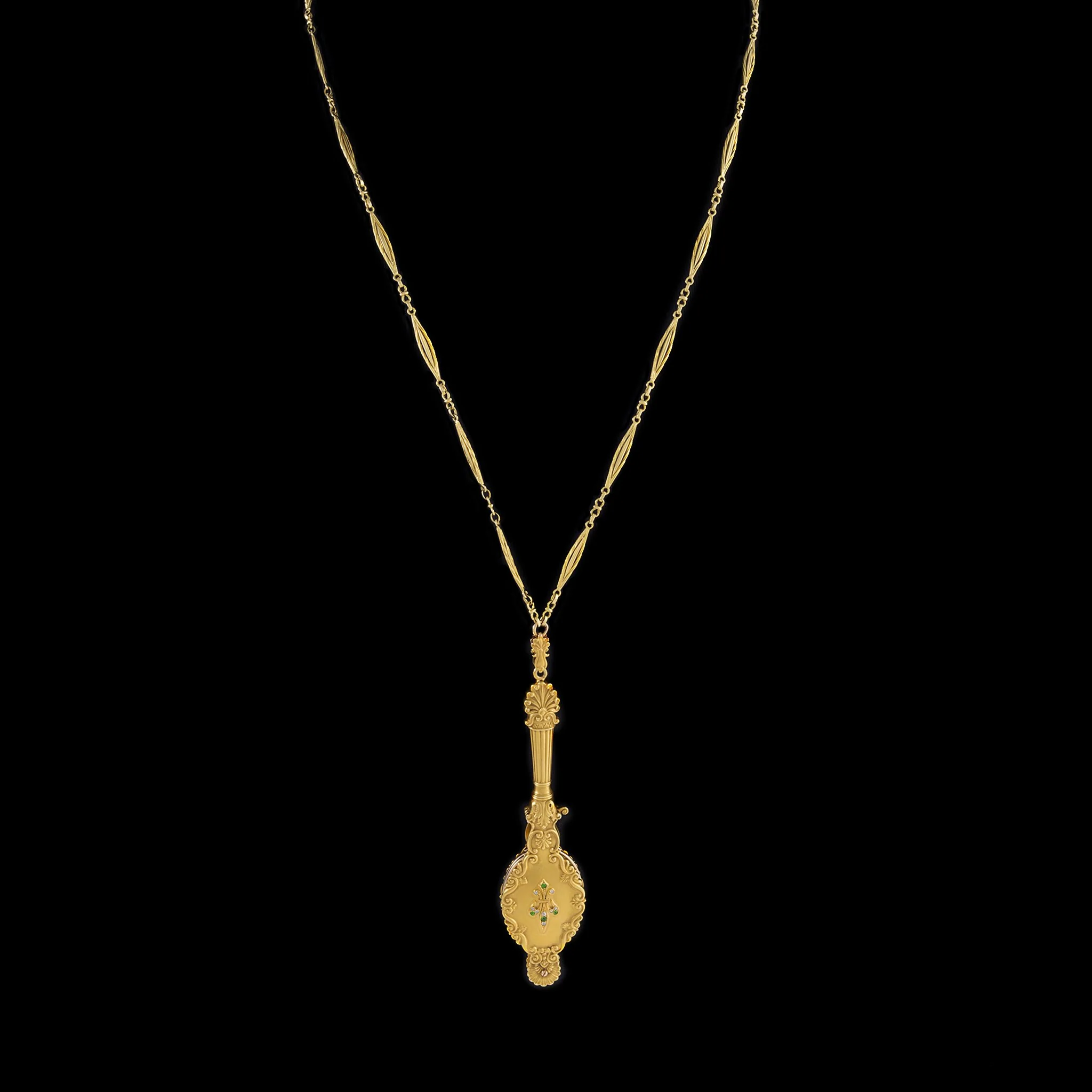 Demantoid Garnet and Diamond Lorgnette Necklace - Image 4