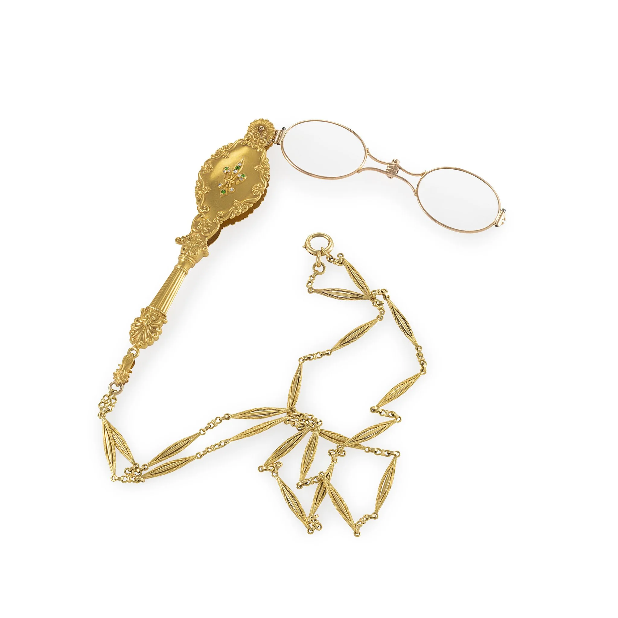 Demantoid Garnet and Diamond Lorgnette Necklace - Image 5