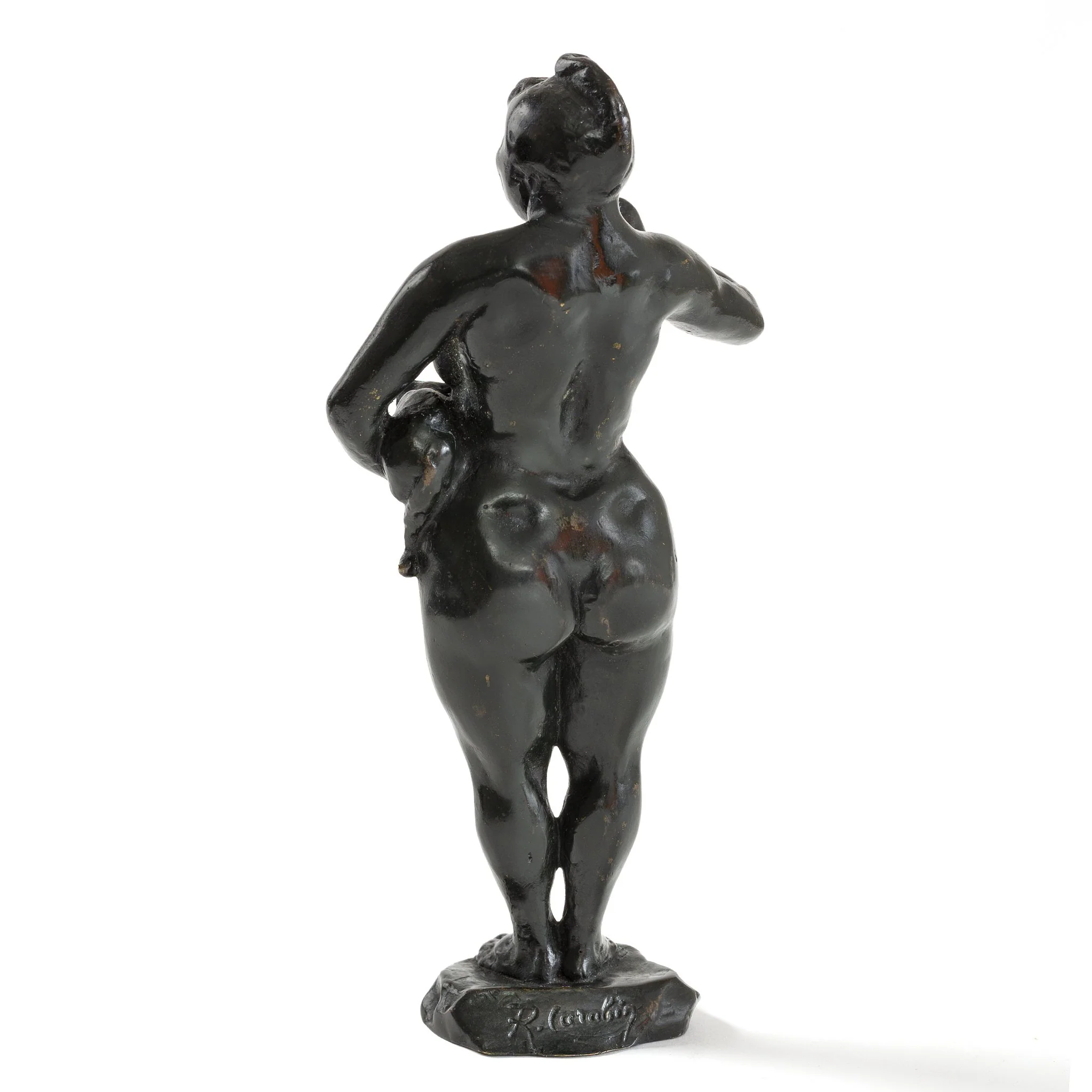 François-Rupert Carabin "Woman and Cat" Patinated Bronze Sculpture - Image 3