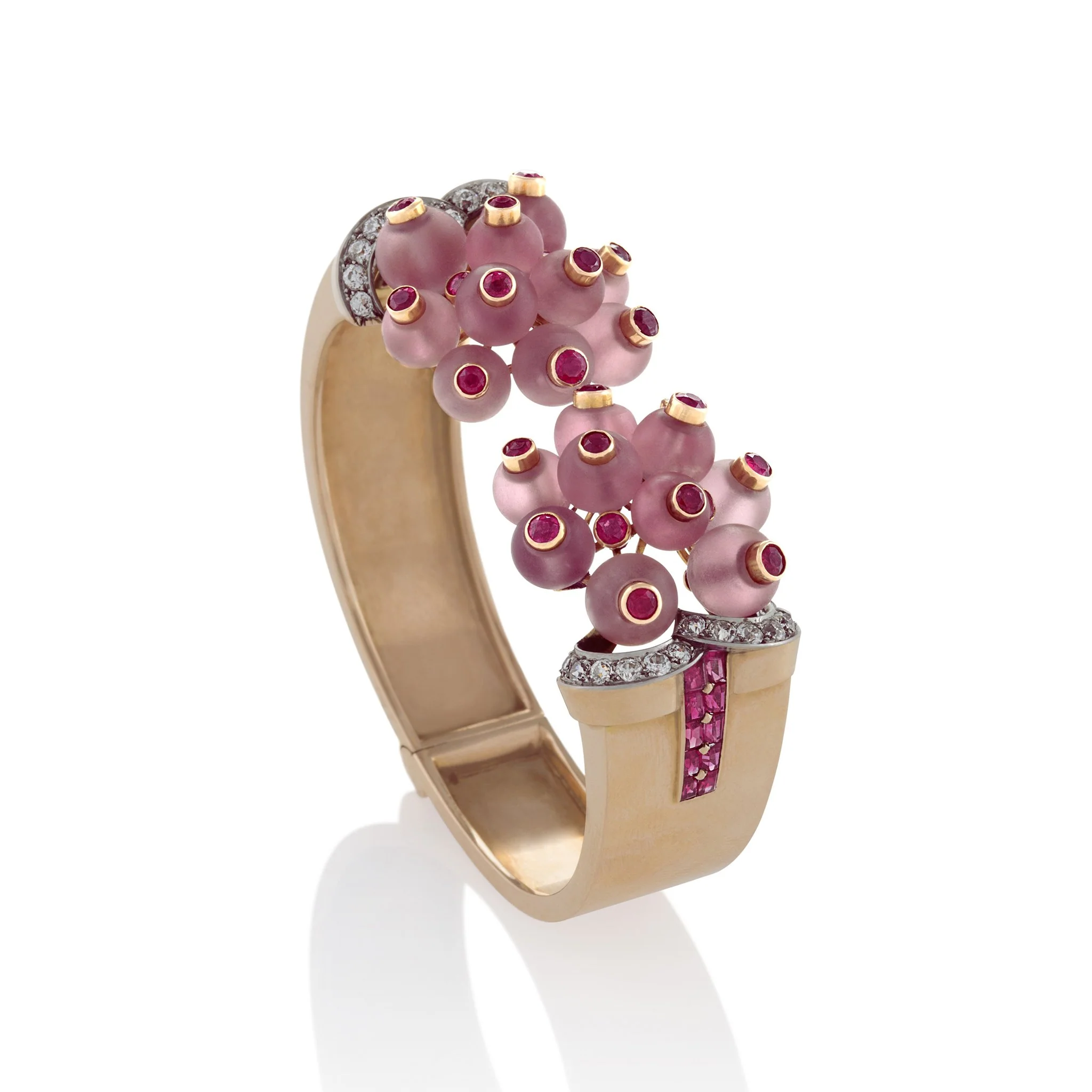 Georges Verger Rose Quartz and Ruby Cuff - Image 3