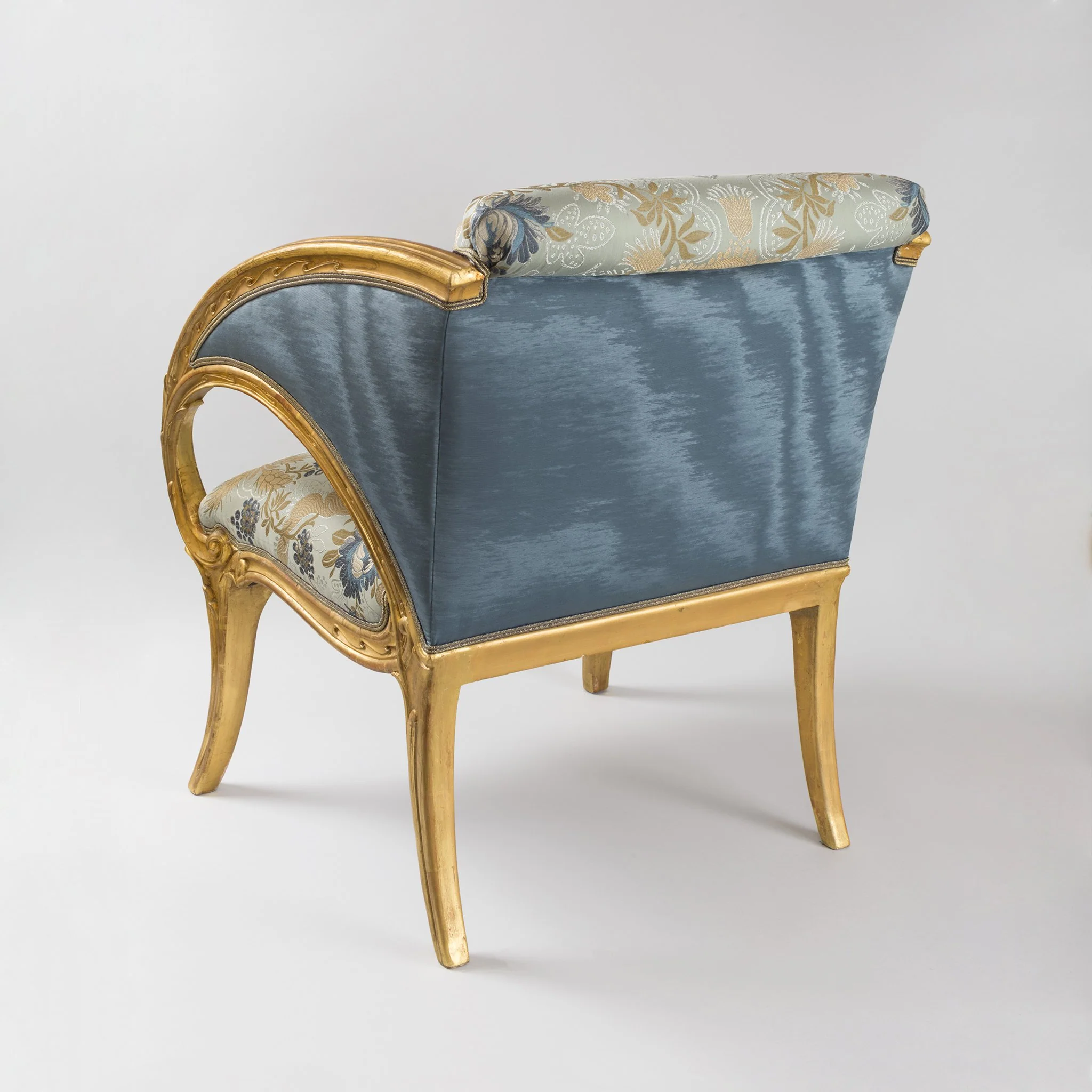 Joan Busquets Pair of Blue Floral Giltwood Armchairs - Image 3