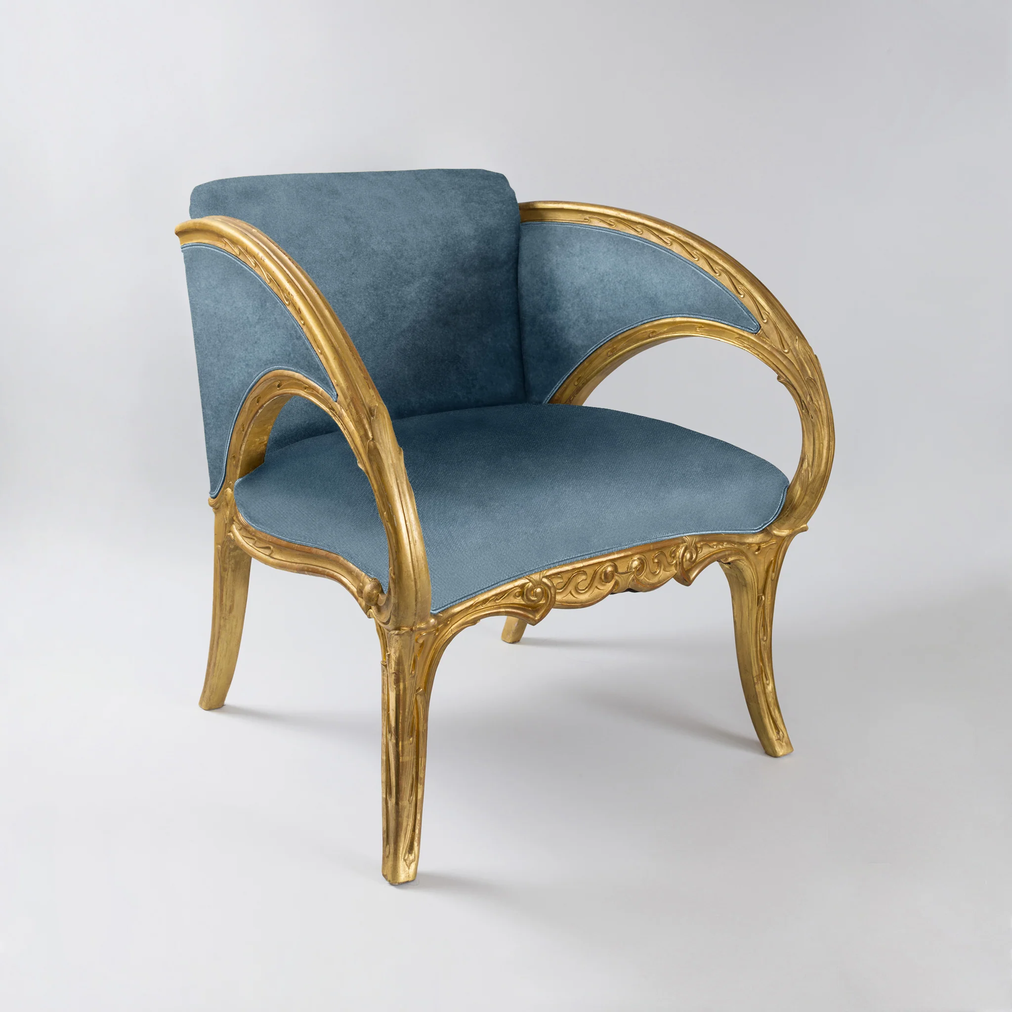 Joan Busquets Pair of Blue Floral Giltwood Armchairs - Image 7