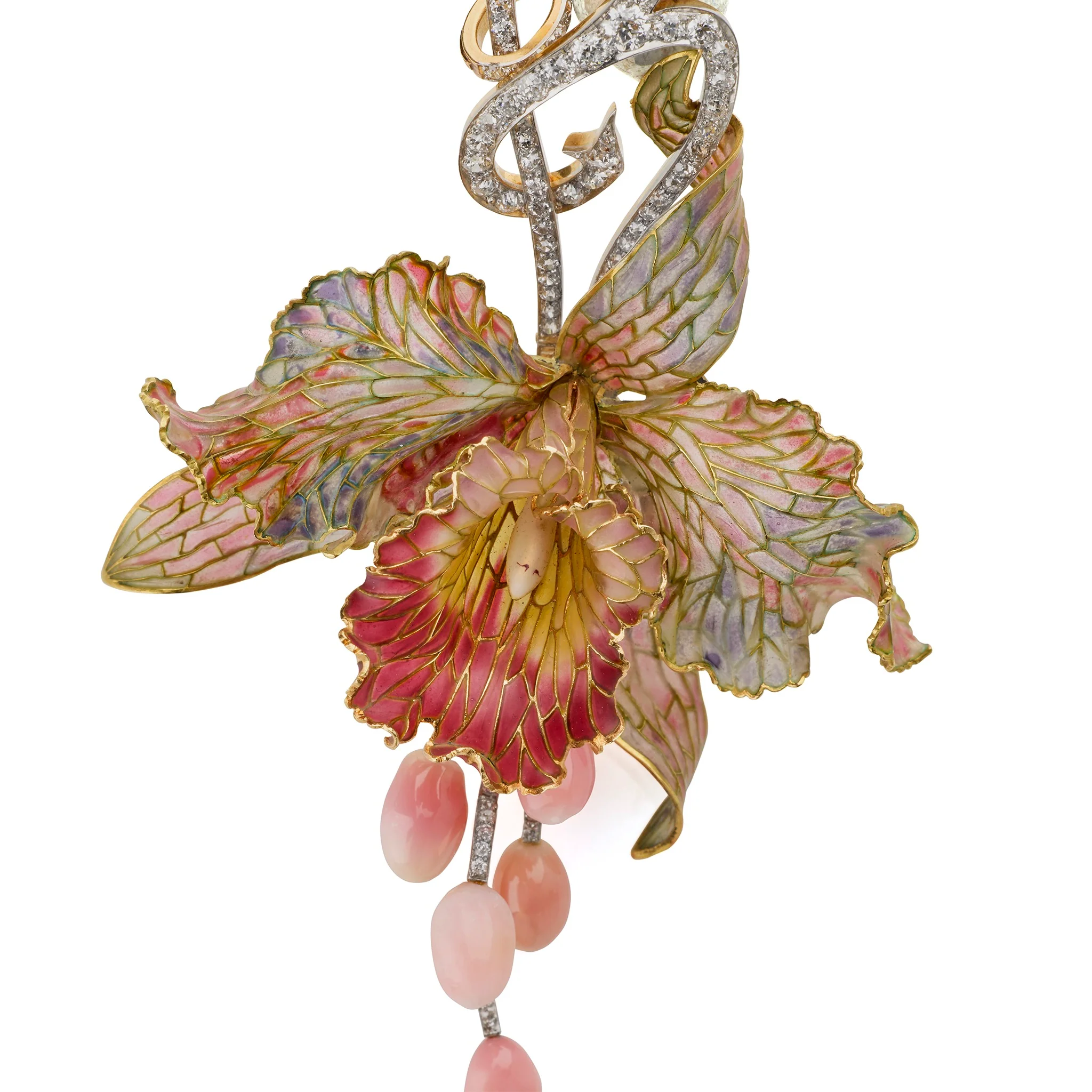Marcus & Co. Art Nouveau Enamel Orchid Pendant - Image 3