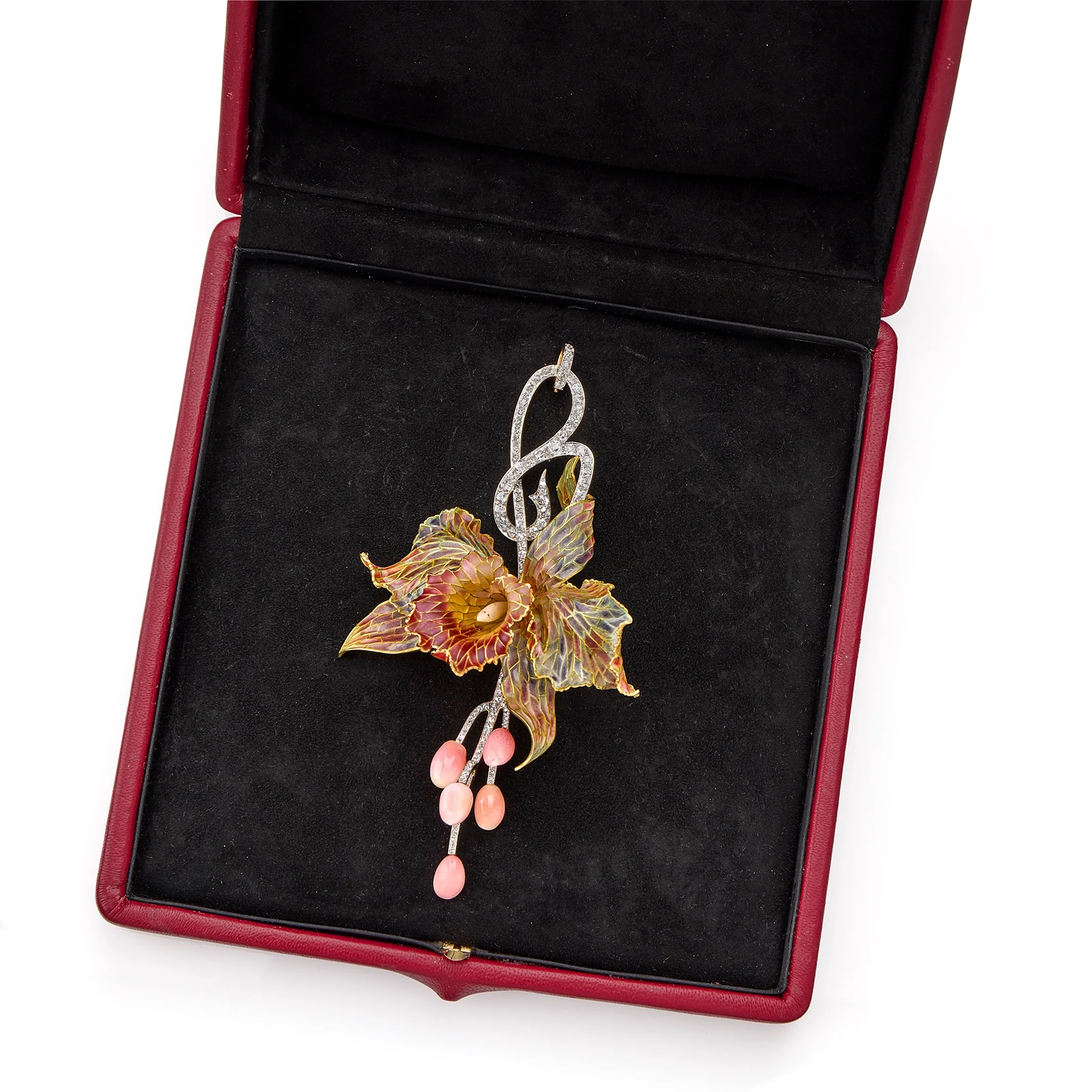 Marcus & Co. Art Nouveau Enamel Orchid Pendant - Image 6