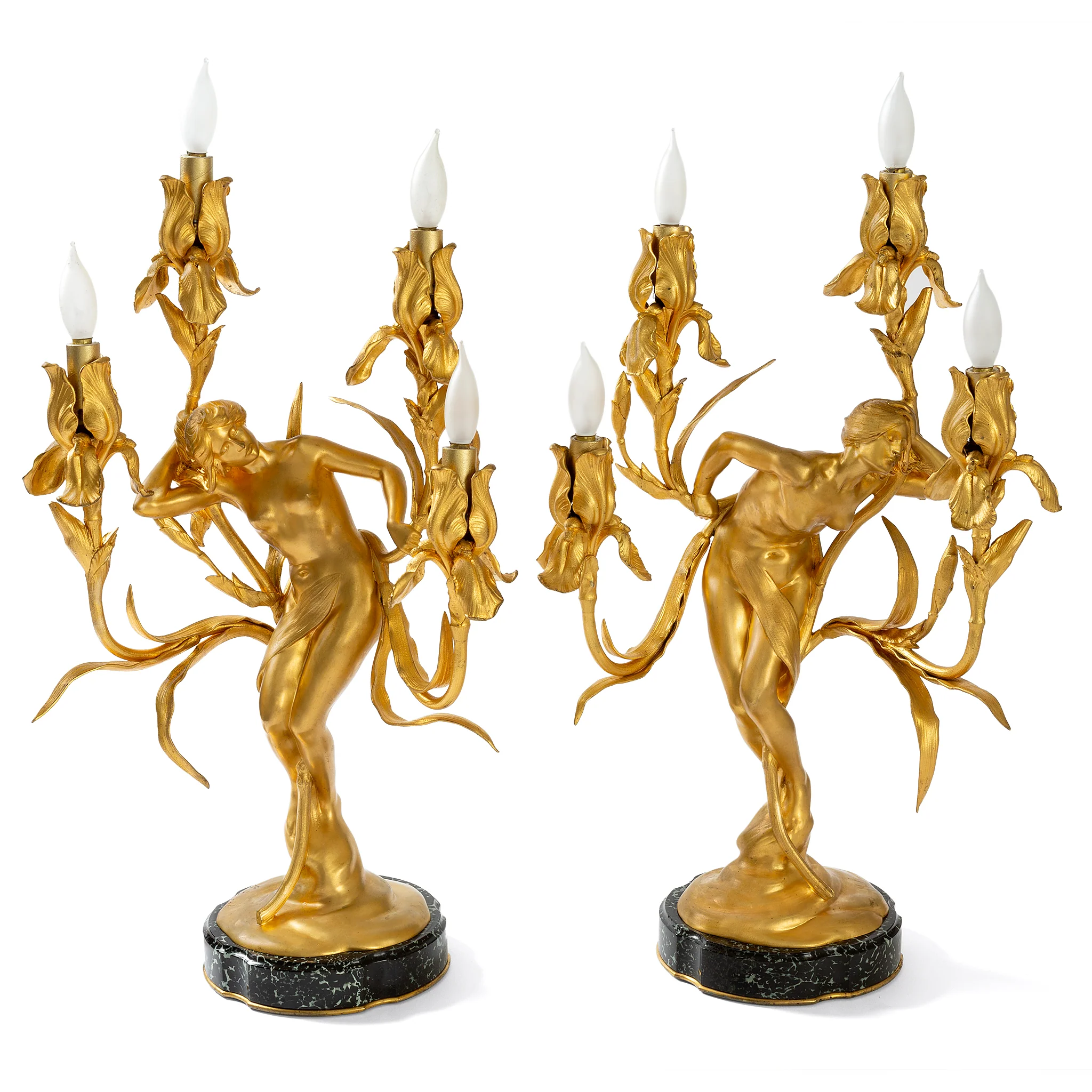 Maurice Bouval Pair of Gilt Bronze "Obsession et Reve" Candelabra - Image 4