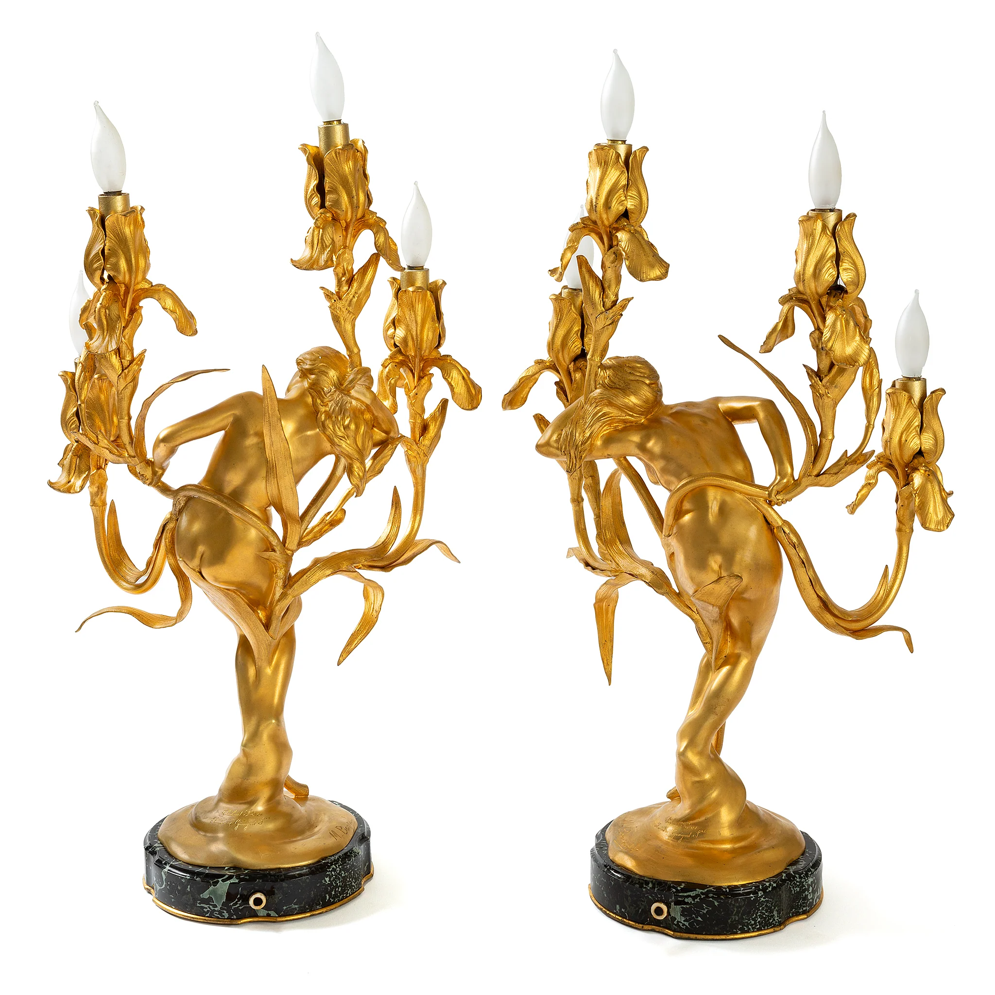 Maurice Bouval Pair of Gilt Bronze "Obsession et Reve" Candelabra - Image 5