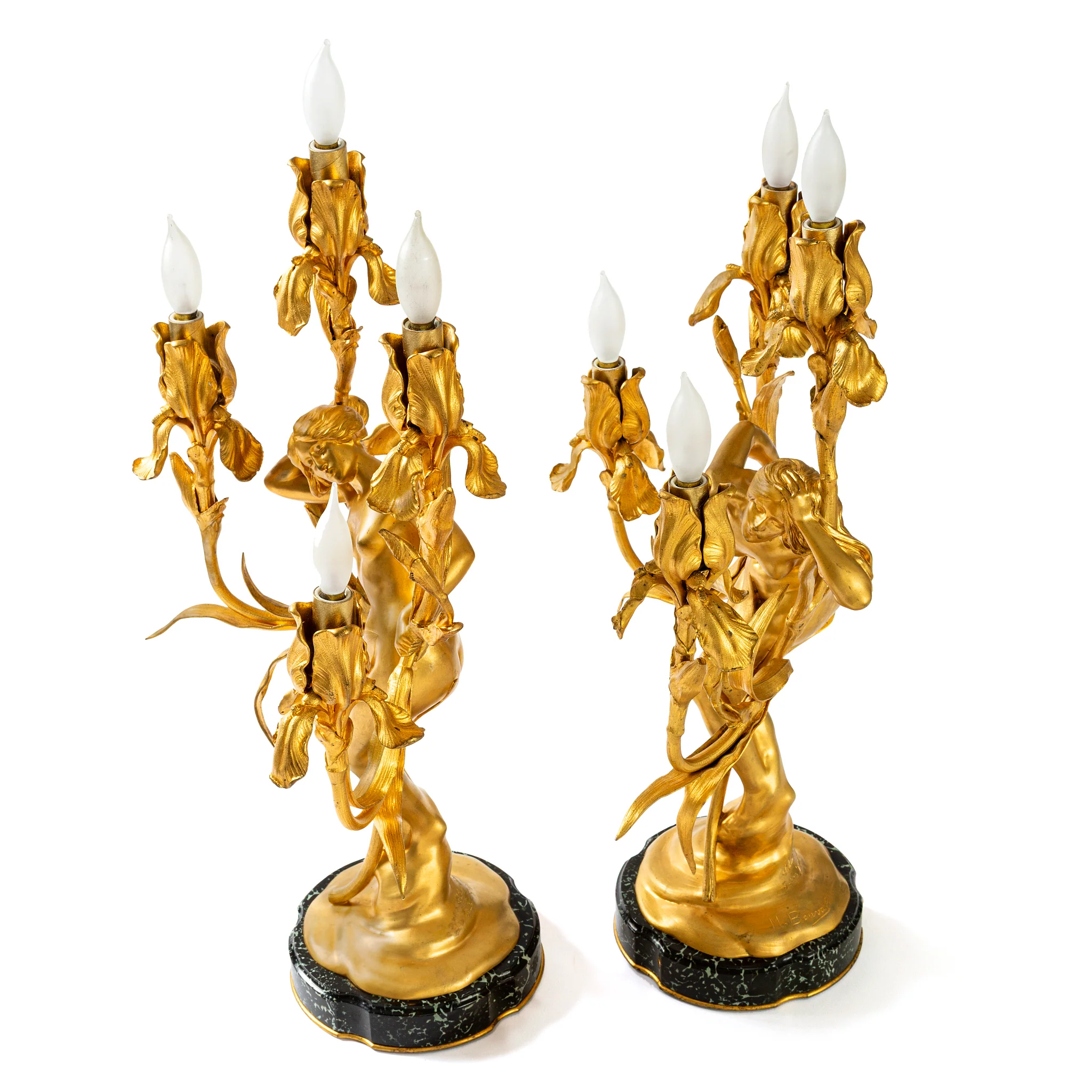 Maurice Bouval Pair of Gilt Bronze "Obsession et Reve" Candelabra - Image 8