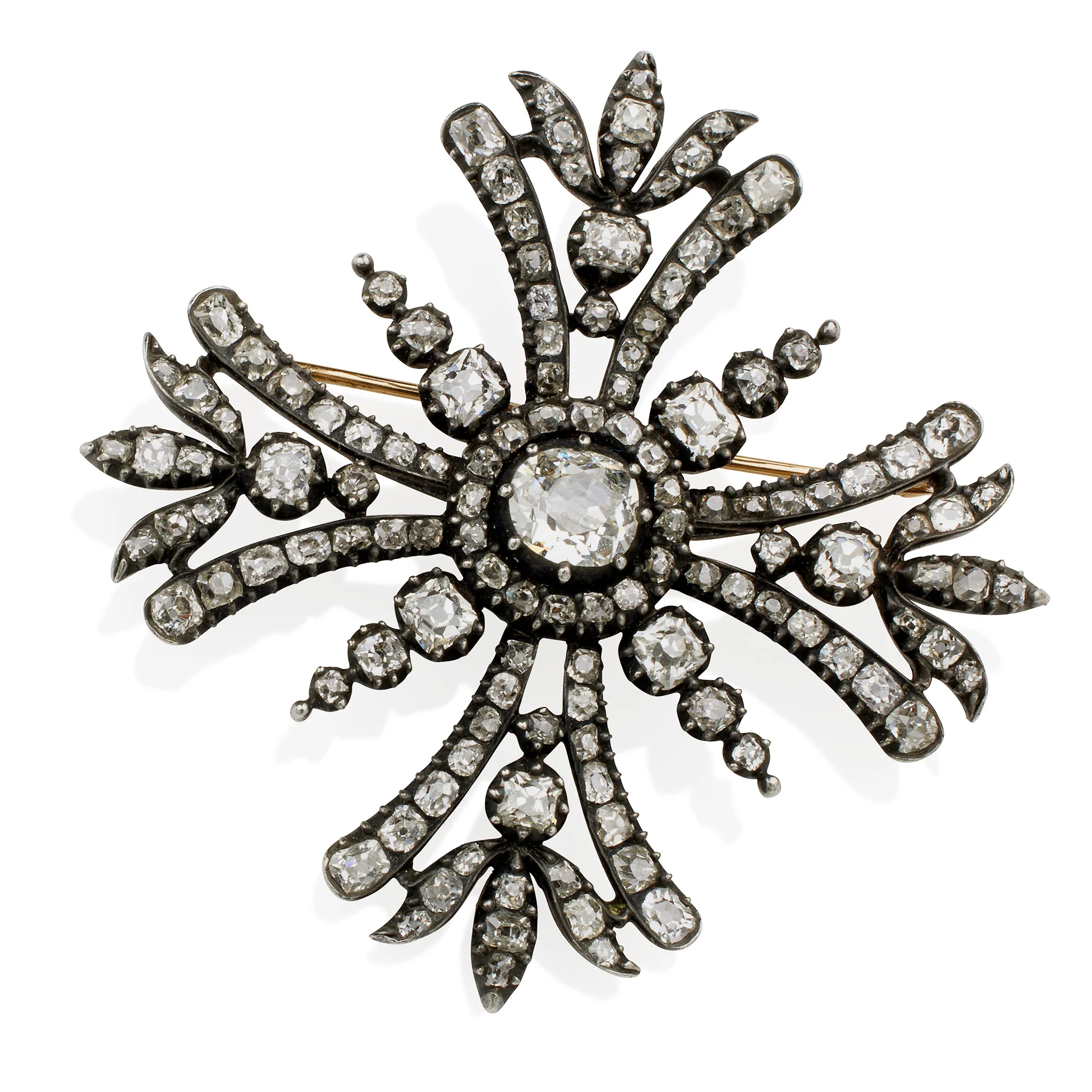 Old Mine-cut Diamond Maltese Cross Brooch - Image 3