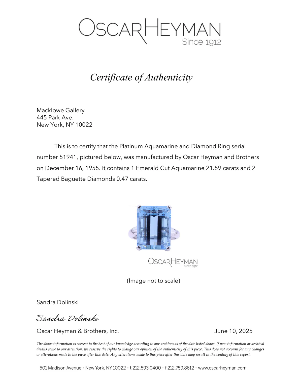 Oscar Heyman Aquamarine and Diamond Ring - Image 7