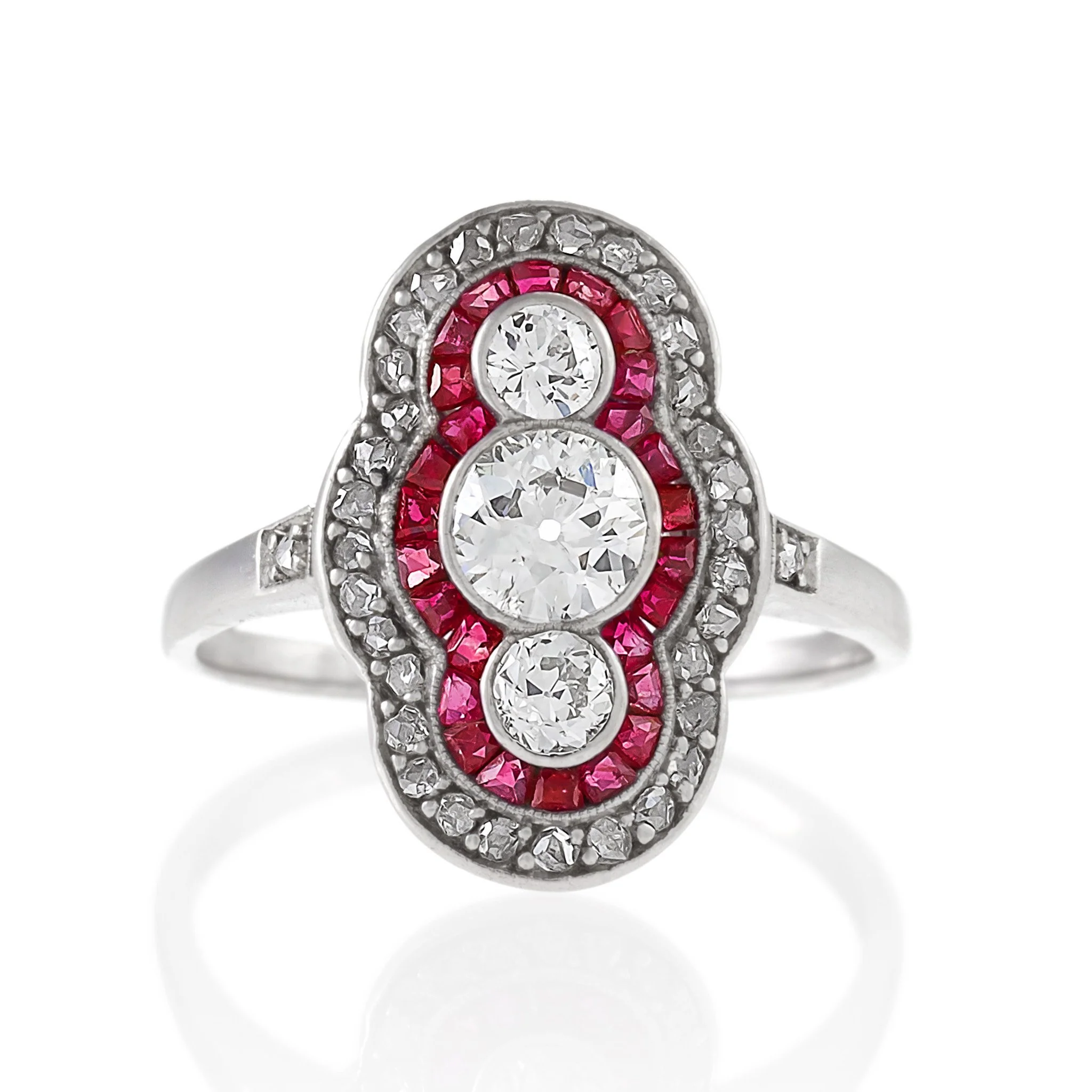Ruby and Three-Stone Diamond Shield Ring - Image 5