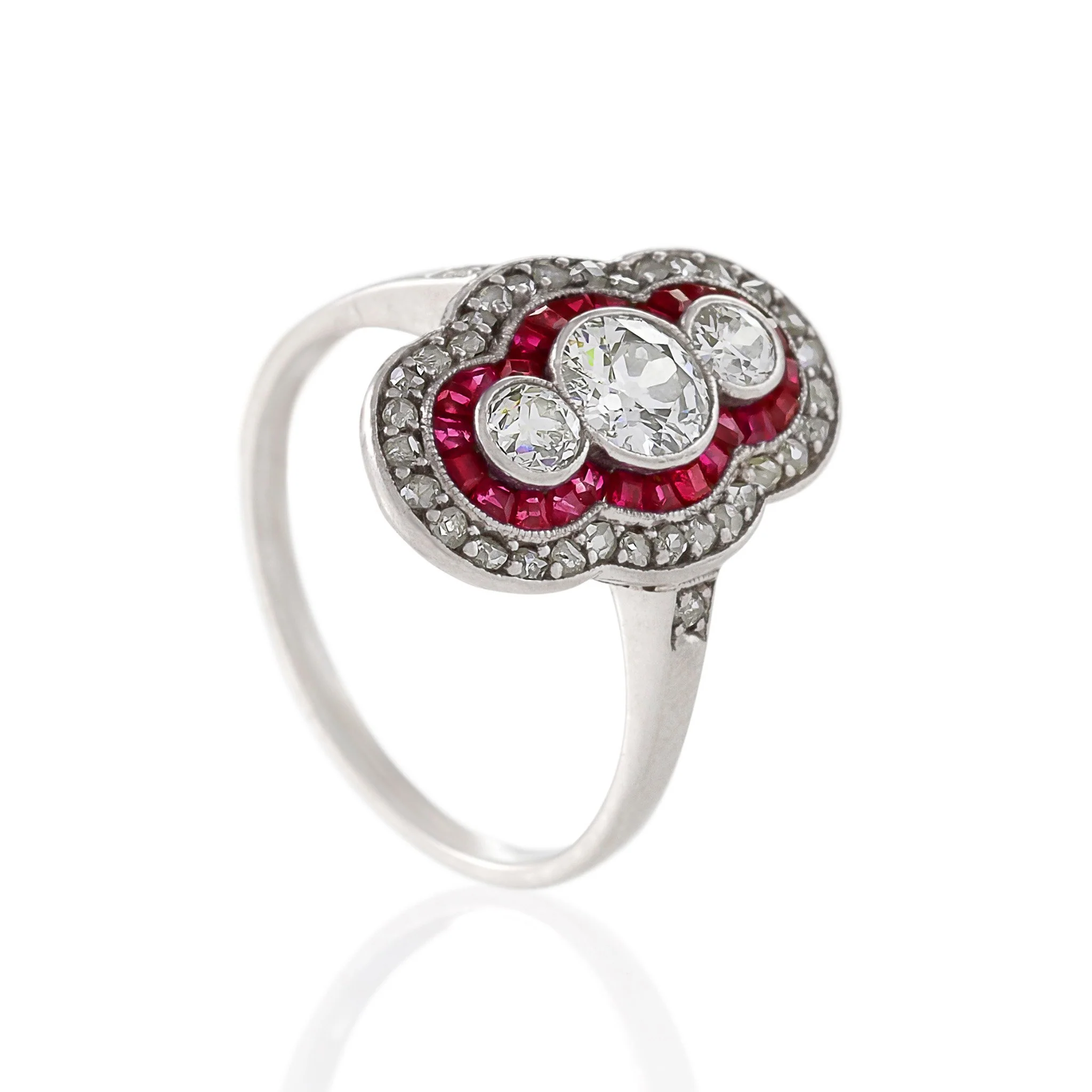 Ruby and Three-Stone Diamond Shield Ring - Image 8