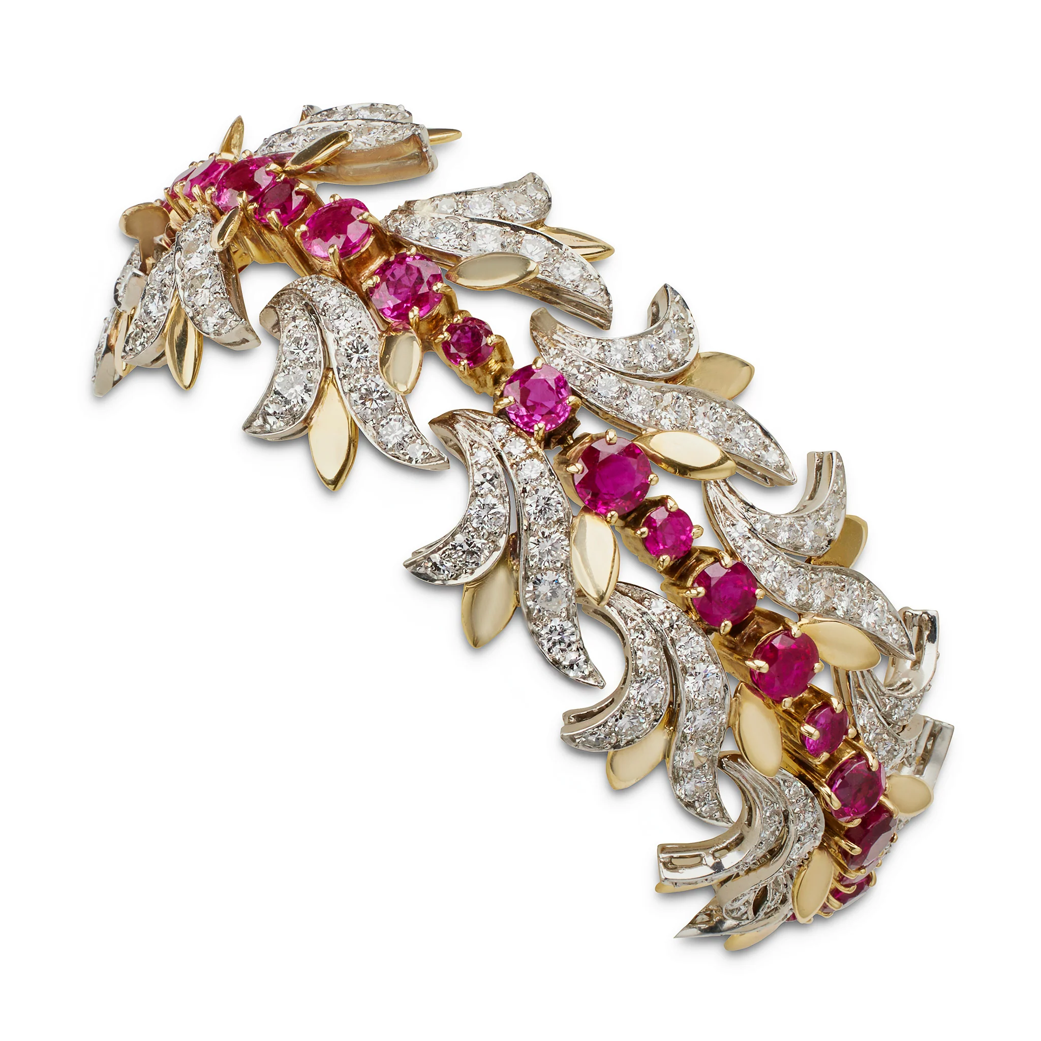 Tiffany & Co. Burmese Ruby and Diamond Leaf Bracelet - Image 3