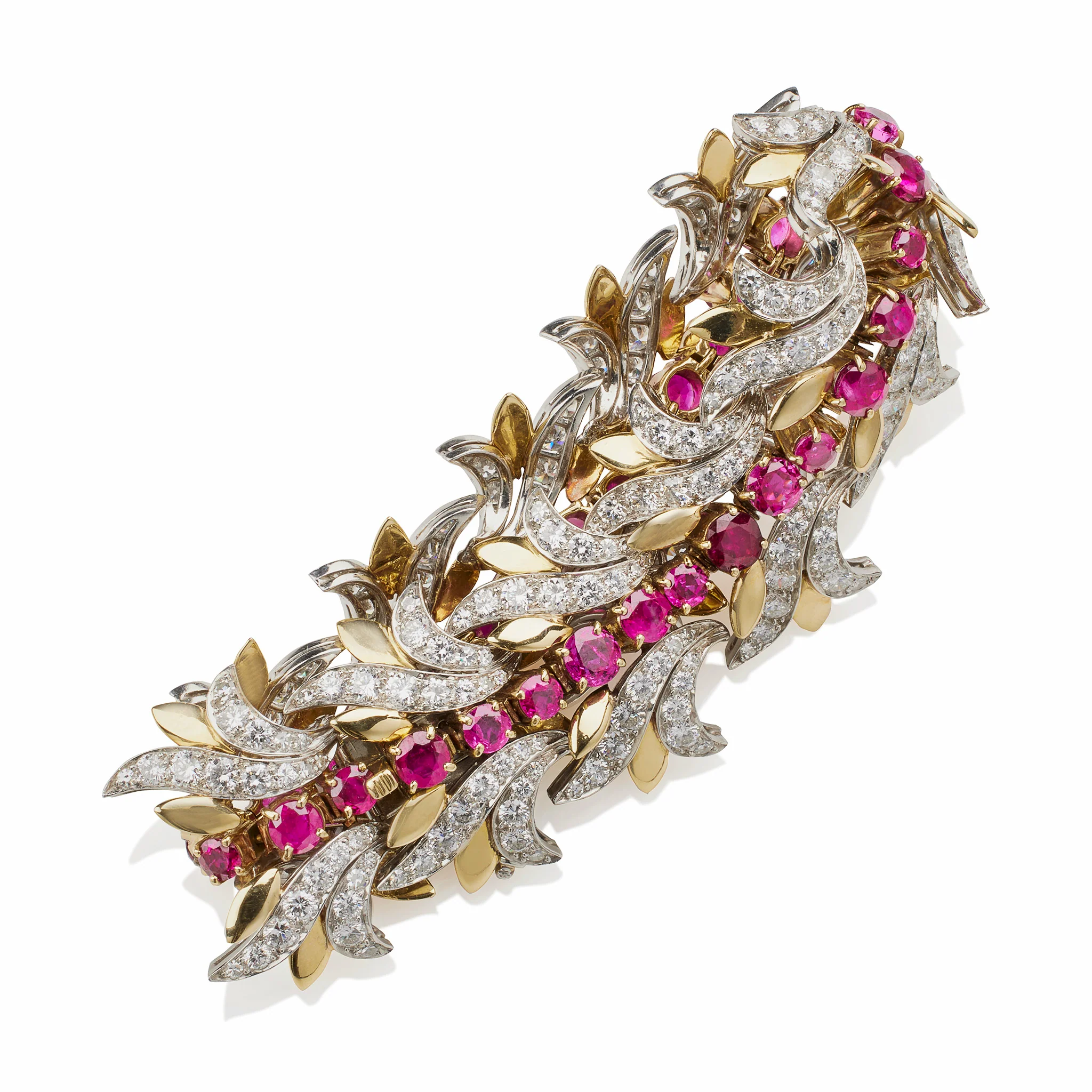 Tiffany & Co. Burmese Ruby and Diamond Leaf Bracelet - Image 4