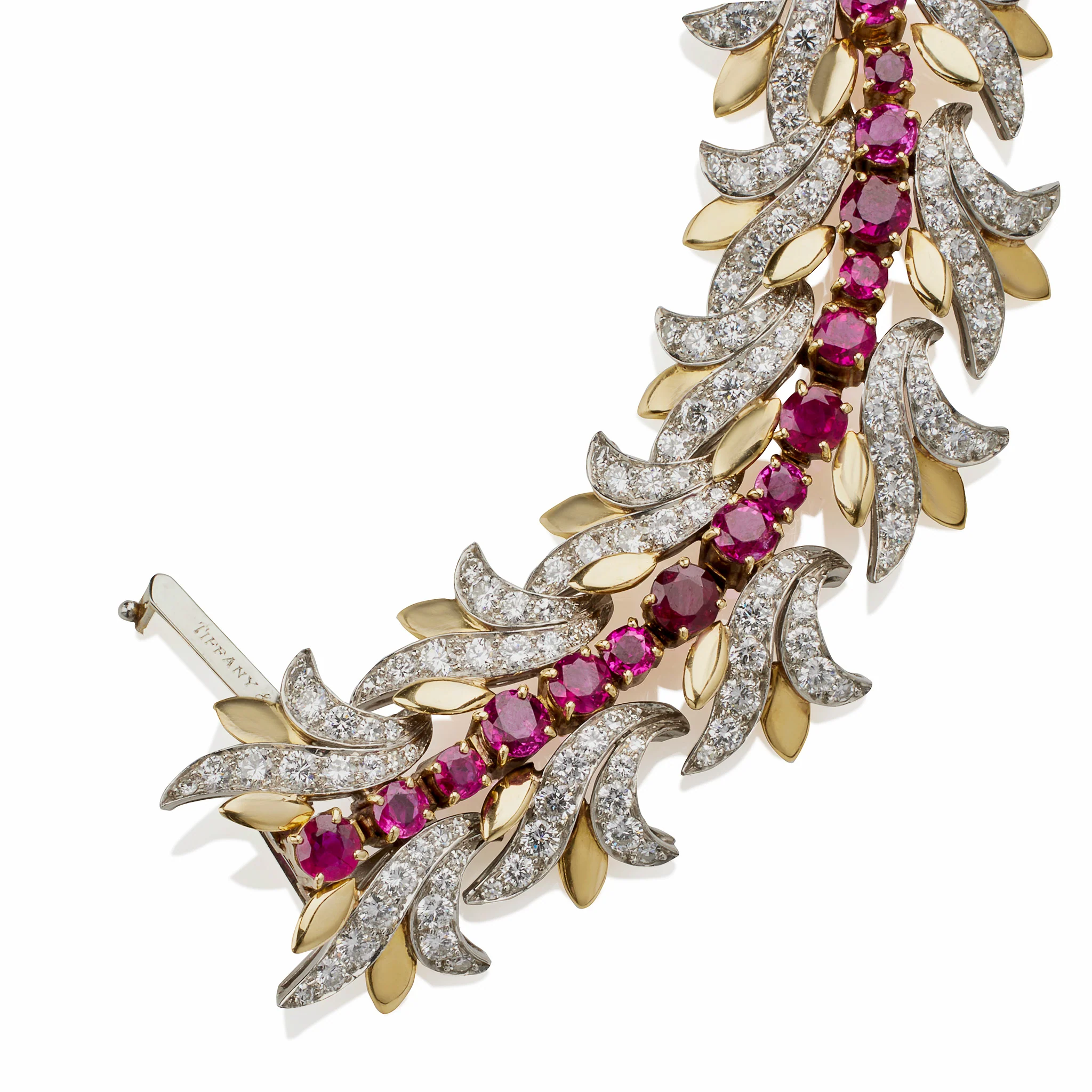 Tiffany & Co. Burmese Ruby and Diamond Leaf Bracelet - Image 5