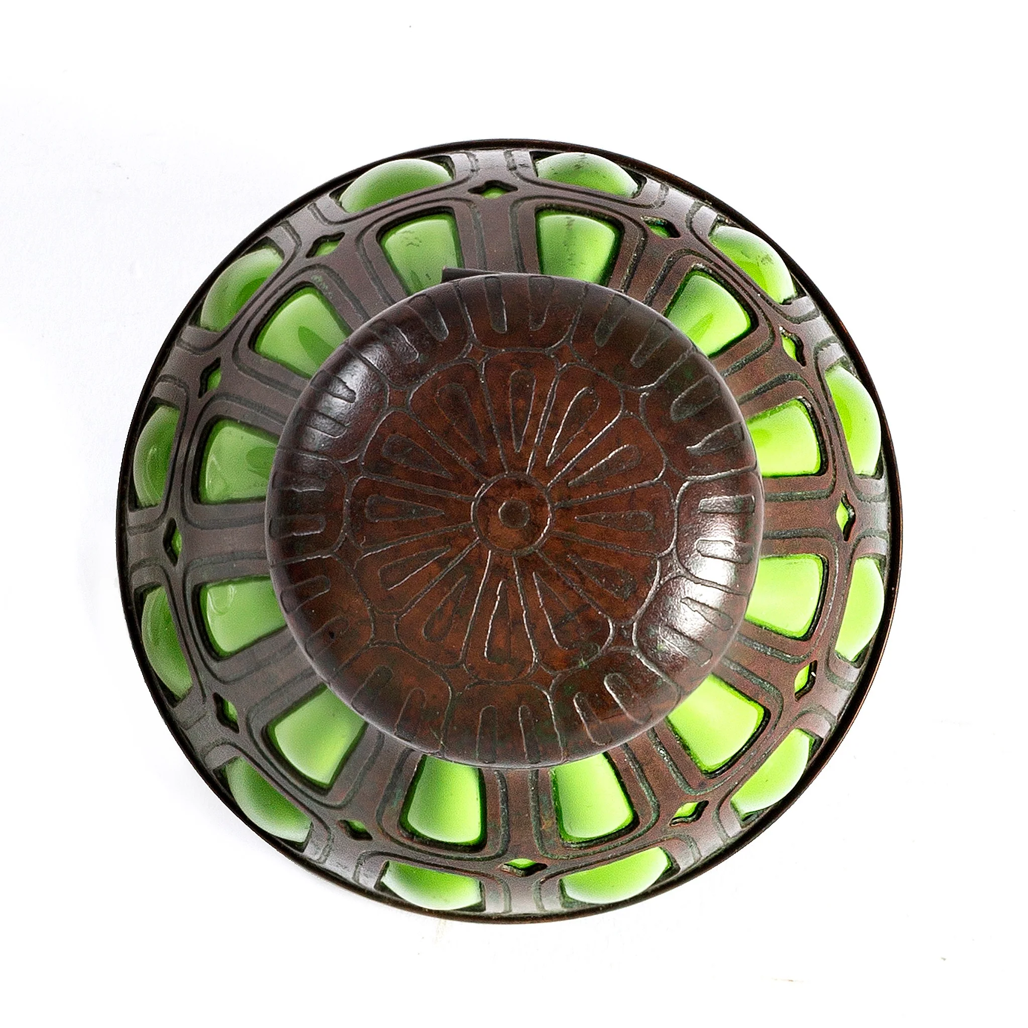 Tiffany Studios New York Bronze and Green Glass Inkwell - Image 3