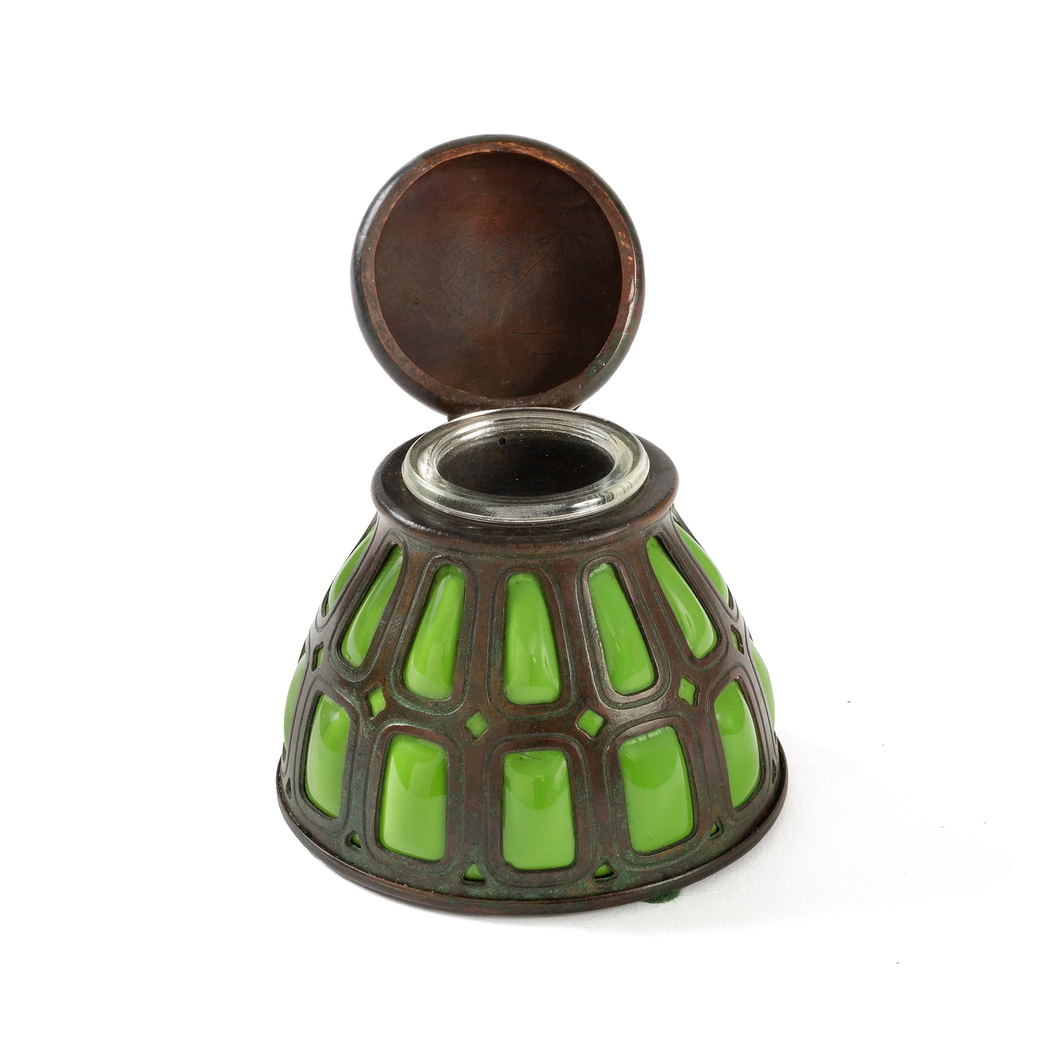 Tiffany Studios New York Bronze and Green Glass Inkwell - Image 5