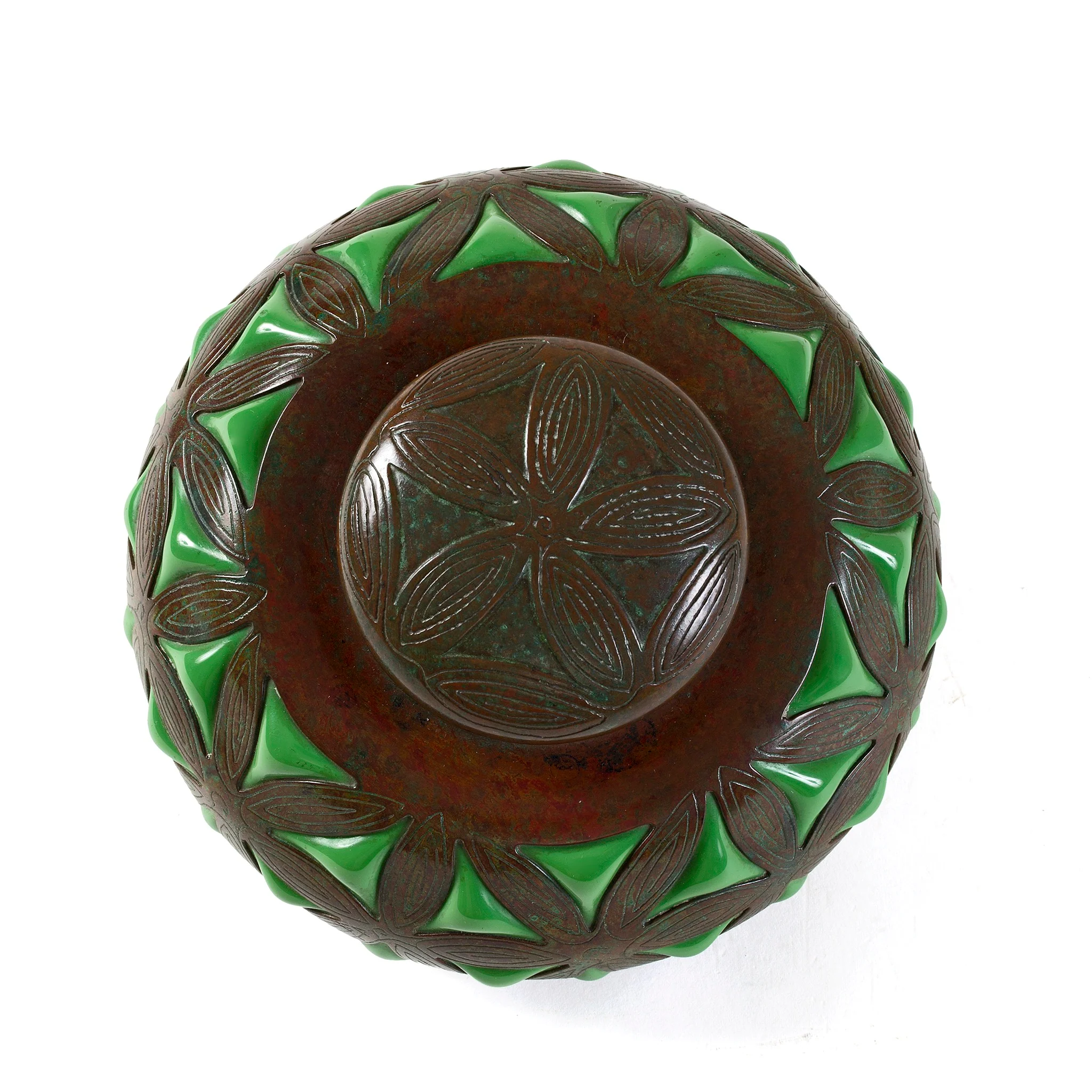Tiffany Studios New York Bronze and Green Glass Inkwell - Image 3