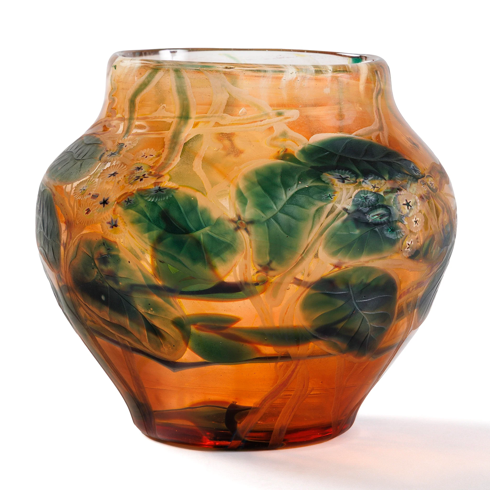Tiffany Studios New York "Leaf & Vine" Wheel-Carved Favrile Glass Vase - Image 3