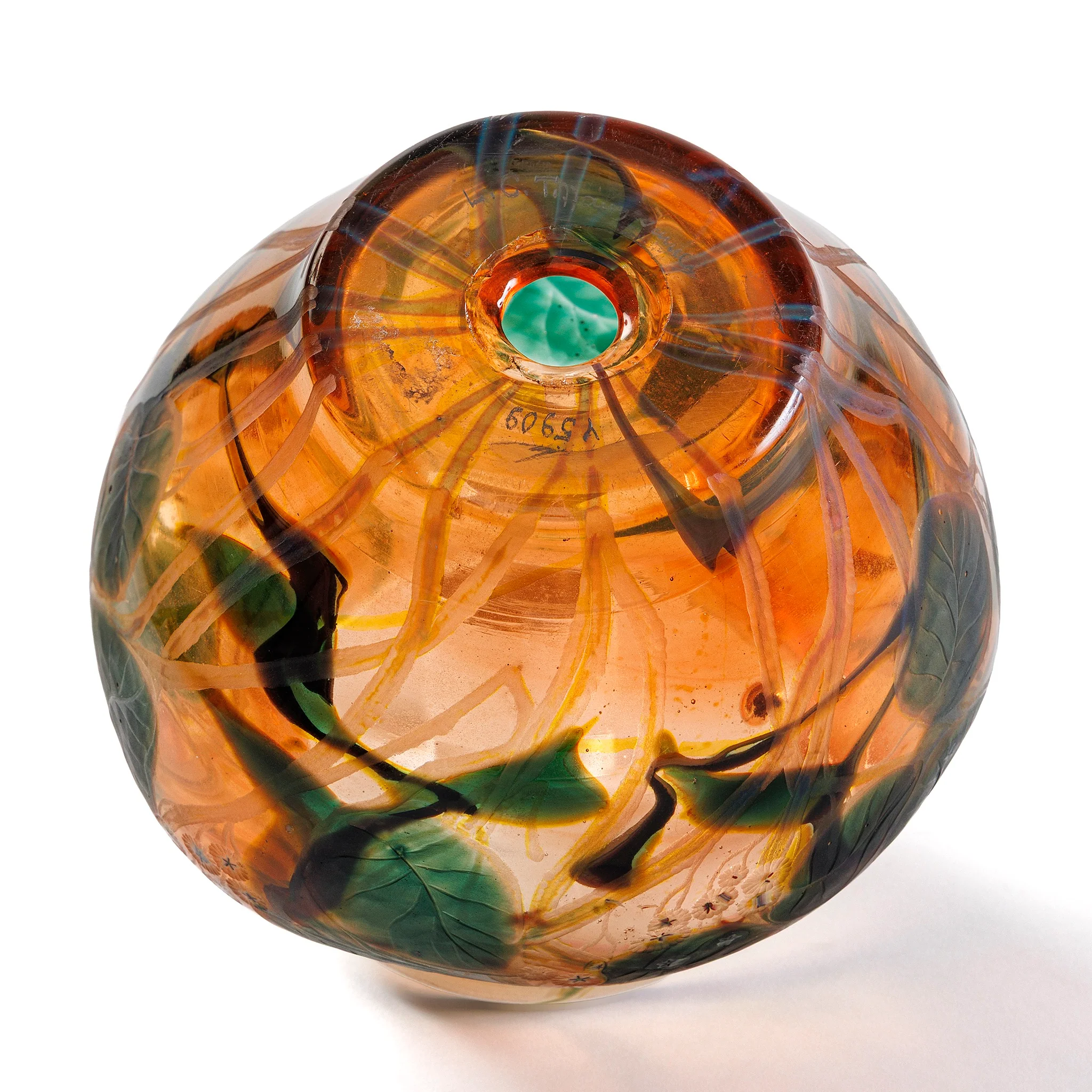 Tiffany Studios New York "Leaf & Vine" Wheel-Carved Favrile Glass Vase - Image 6