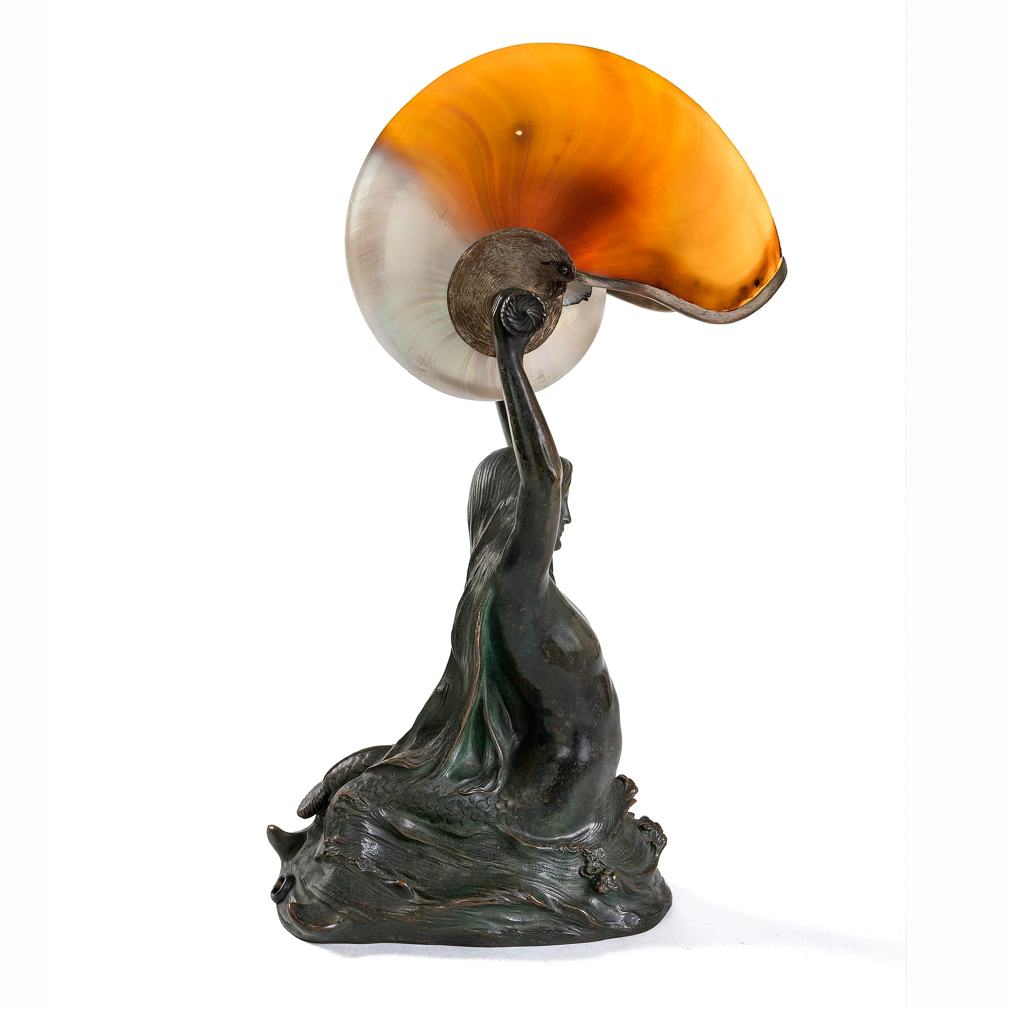 Tiffany Studios New York "Nautilus" Table Lamp With "Mermaid" Base - Image 4