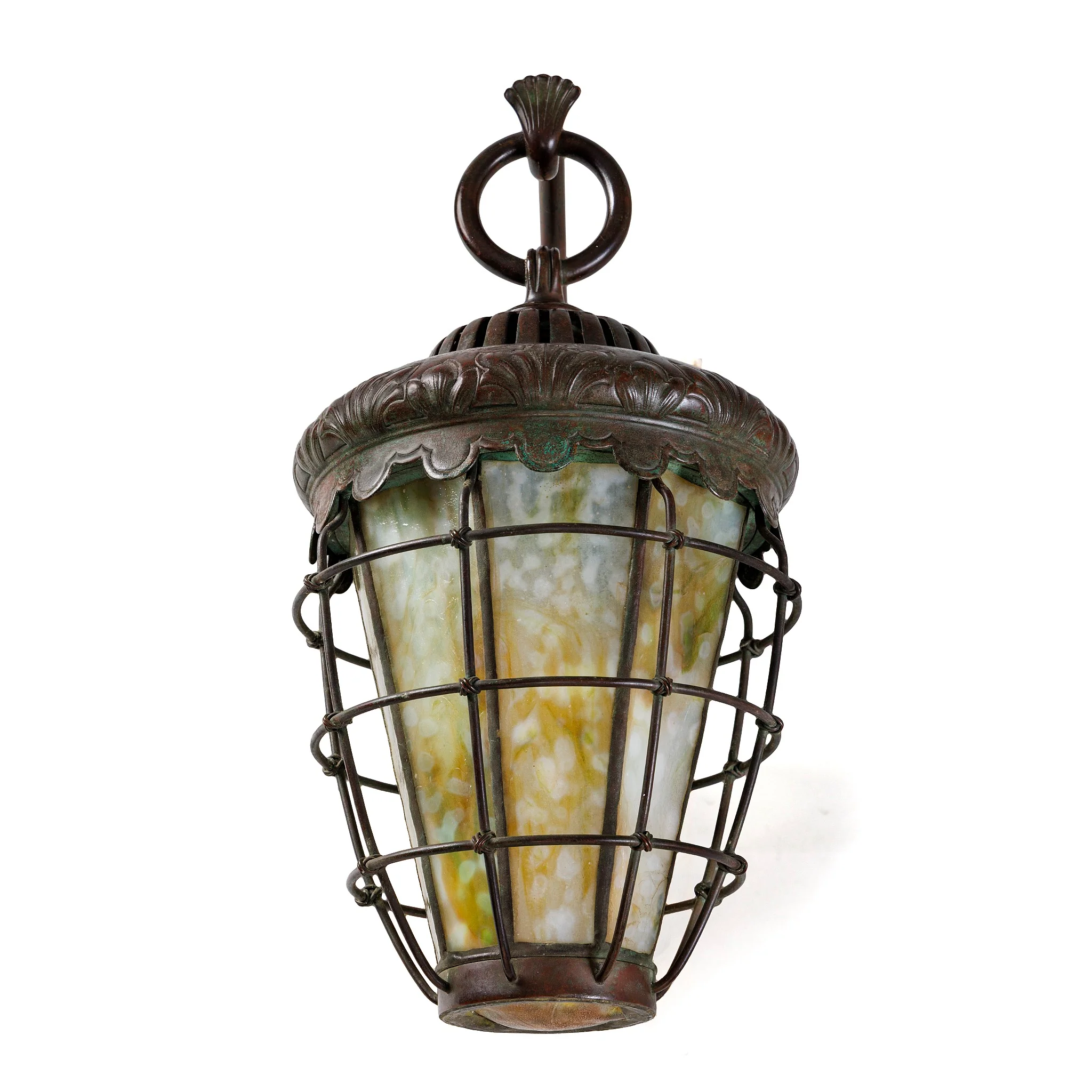Tiffany Studios New York Pair of "Caged Lantern" Sconces - Image 3