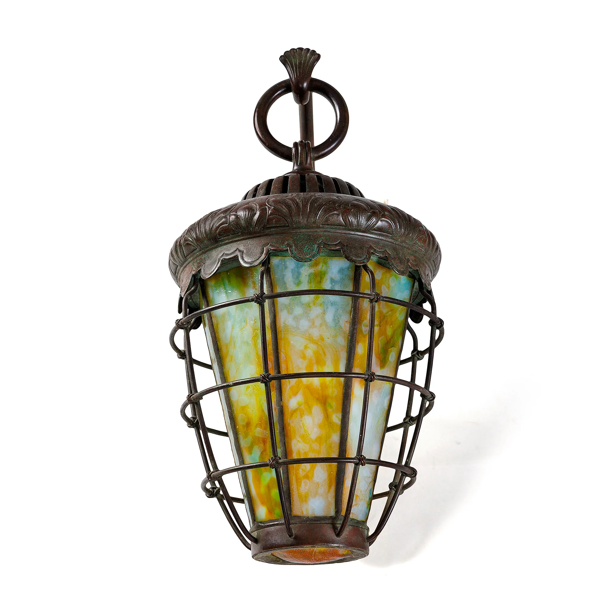 Tiffany Studios New York Pair of "Caged Lantern" Sconces - Image 9