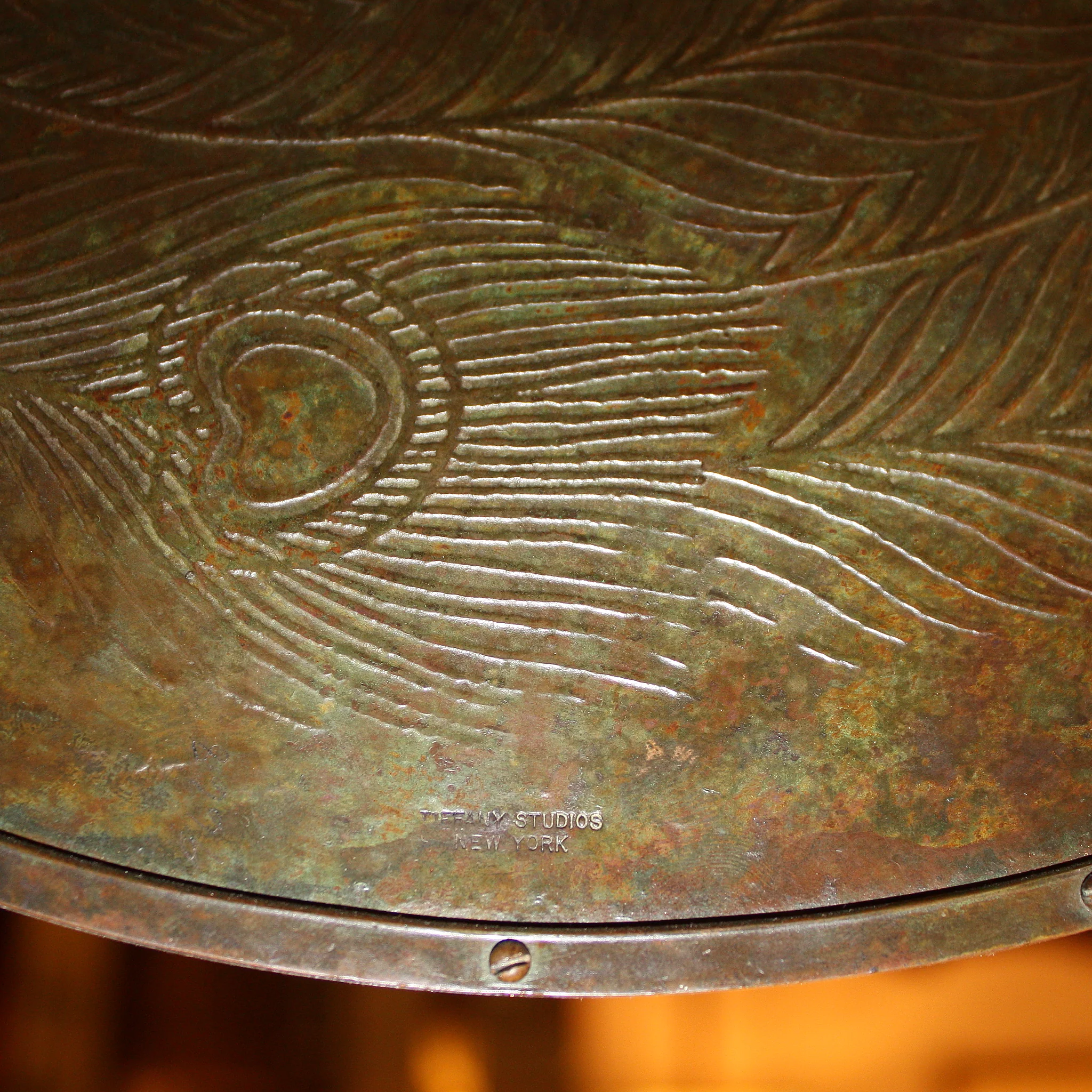 Tiffany Studios New York "Peacock" Favrile Glass and Bronze Mirror - Image 5