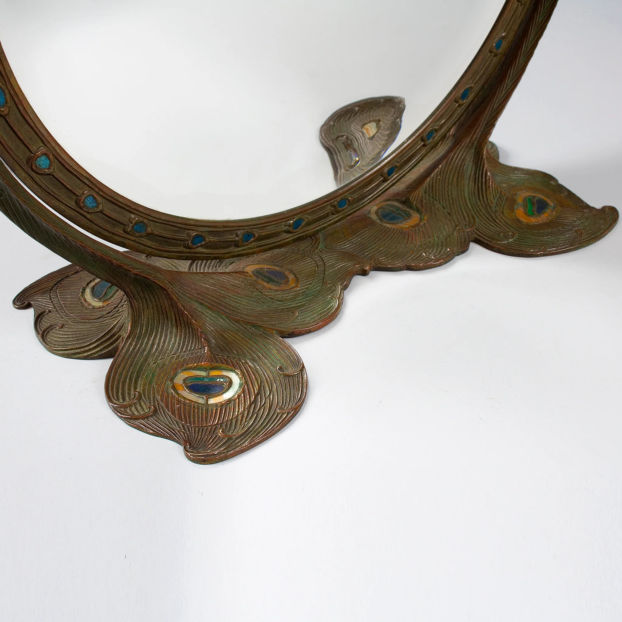 Tiffany Studios New York "Peacock" Favrile Glass and Bronze Mirror - Image 6