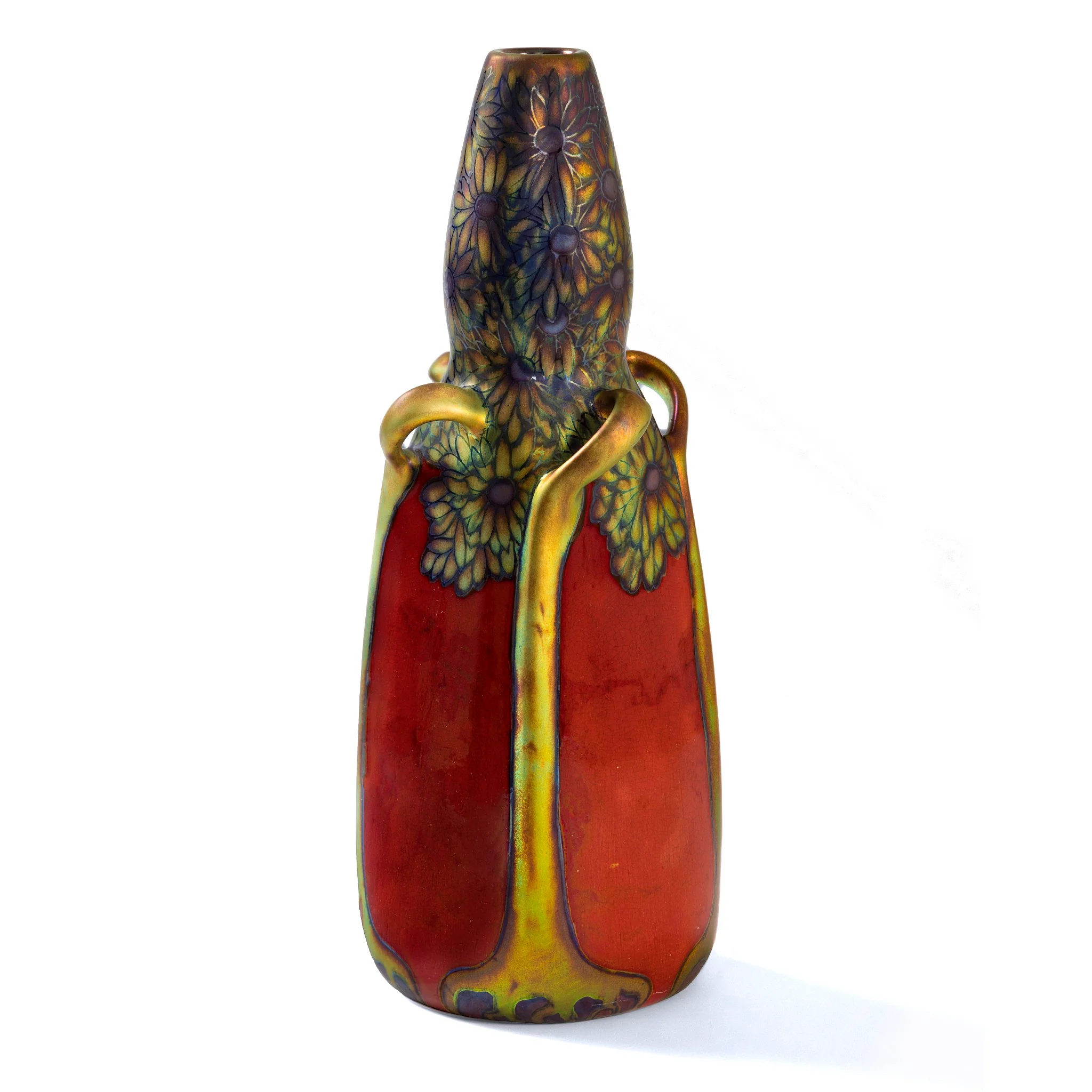 Zsolnay "Coneflower and Tree" Glazed Ceramic Vase - Image 4