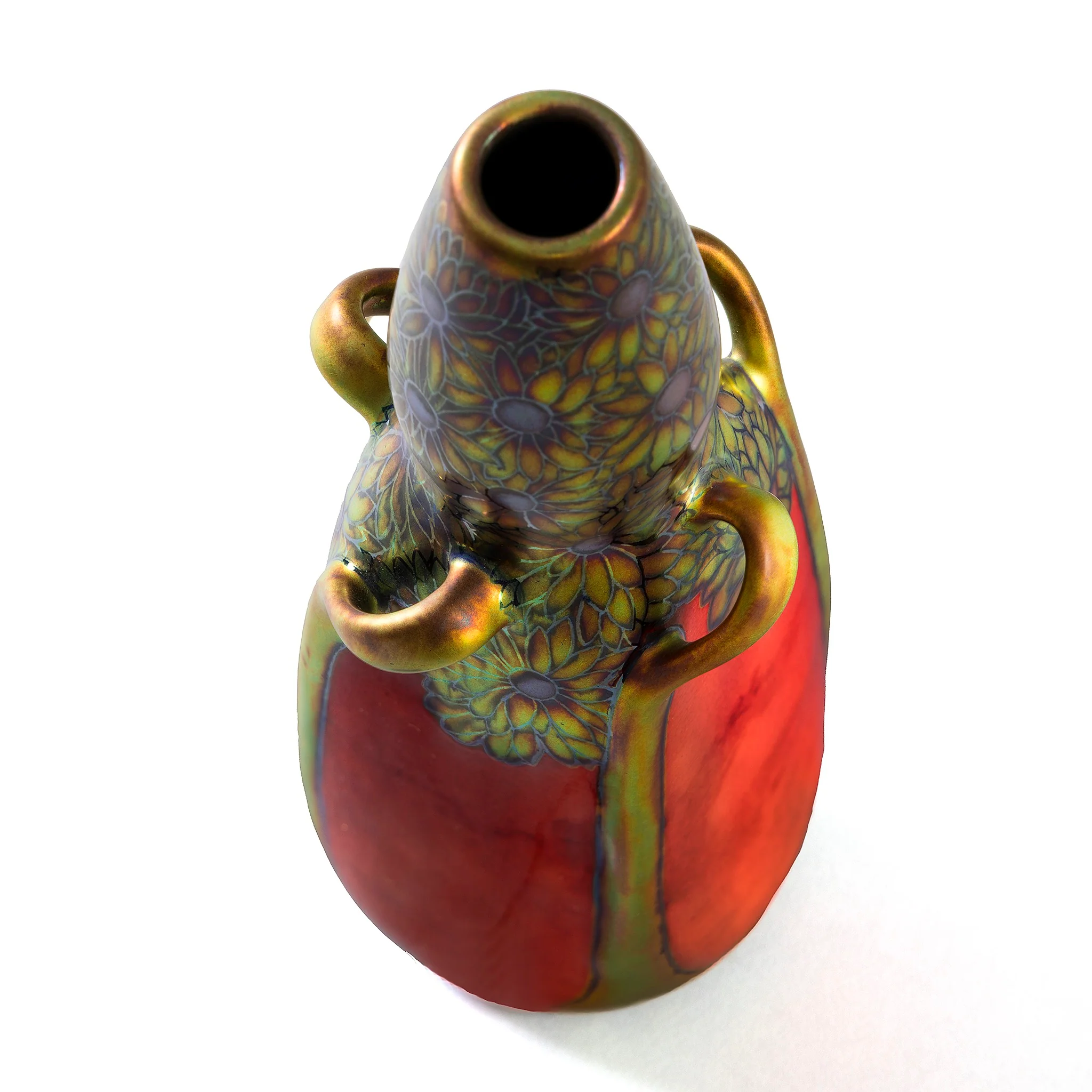 Zsolnay "Coneflower and Tree" Glazed Ceramic Vase - Image 7